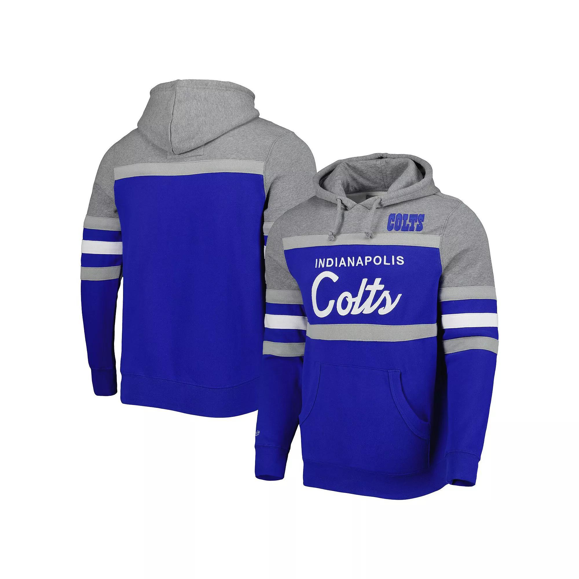 Men's Mitchell & Ness Royal/Heathered Gray Indianapolis Colts Head Coach Pullover Hoodie, Size: Small, Blue Product Image