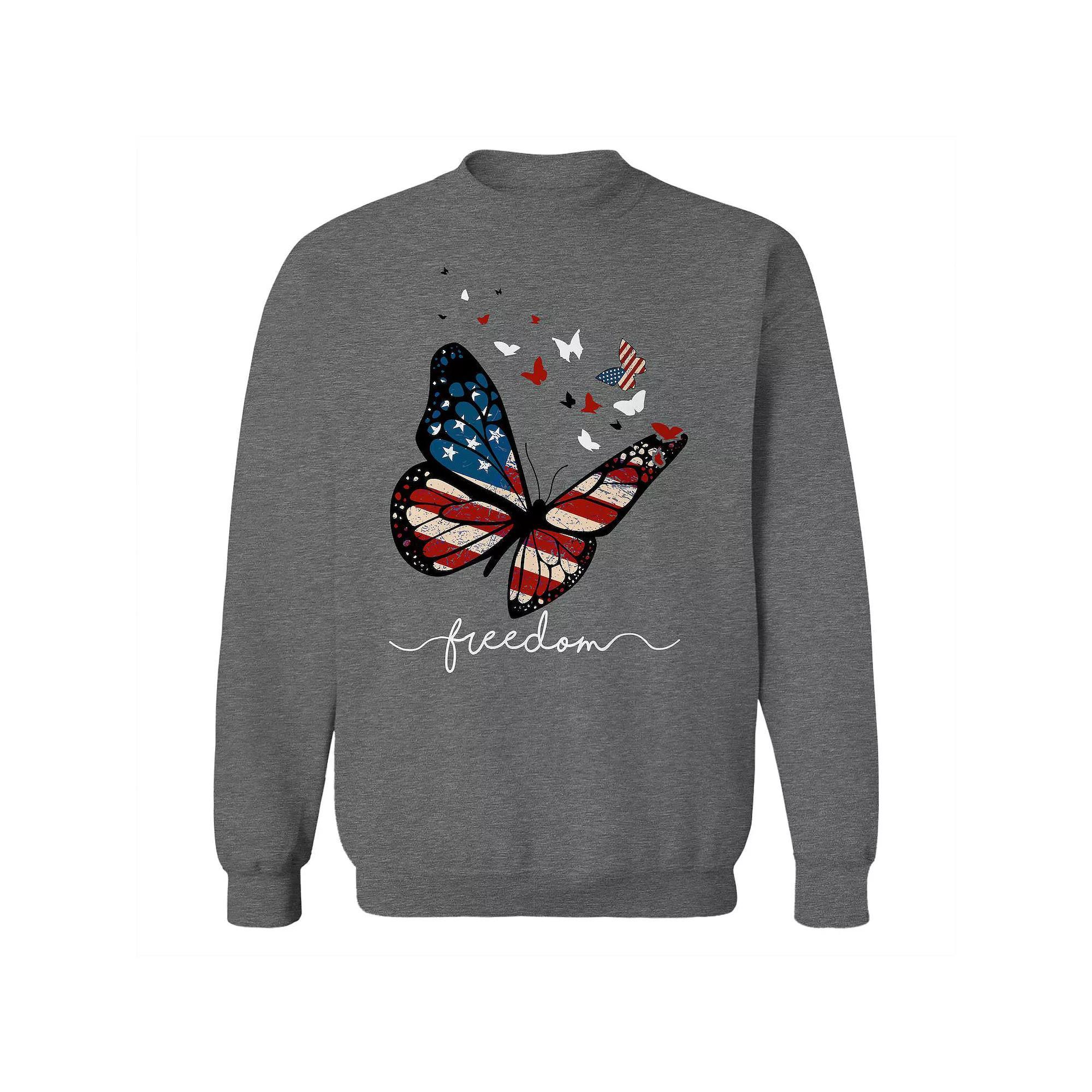 Junior's American Butterflies Graphic Fleece Sweatshirt, Women's, Size: Small, Grey Heather Product Image