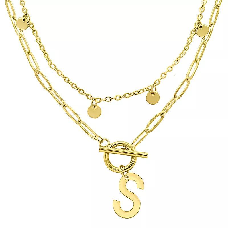 Adornia 14k Gold Plated Layered Initial Toggle Necklace, Women's, Size: 17-19" ADJ, B Product Image