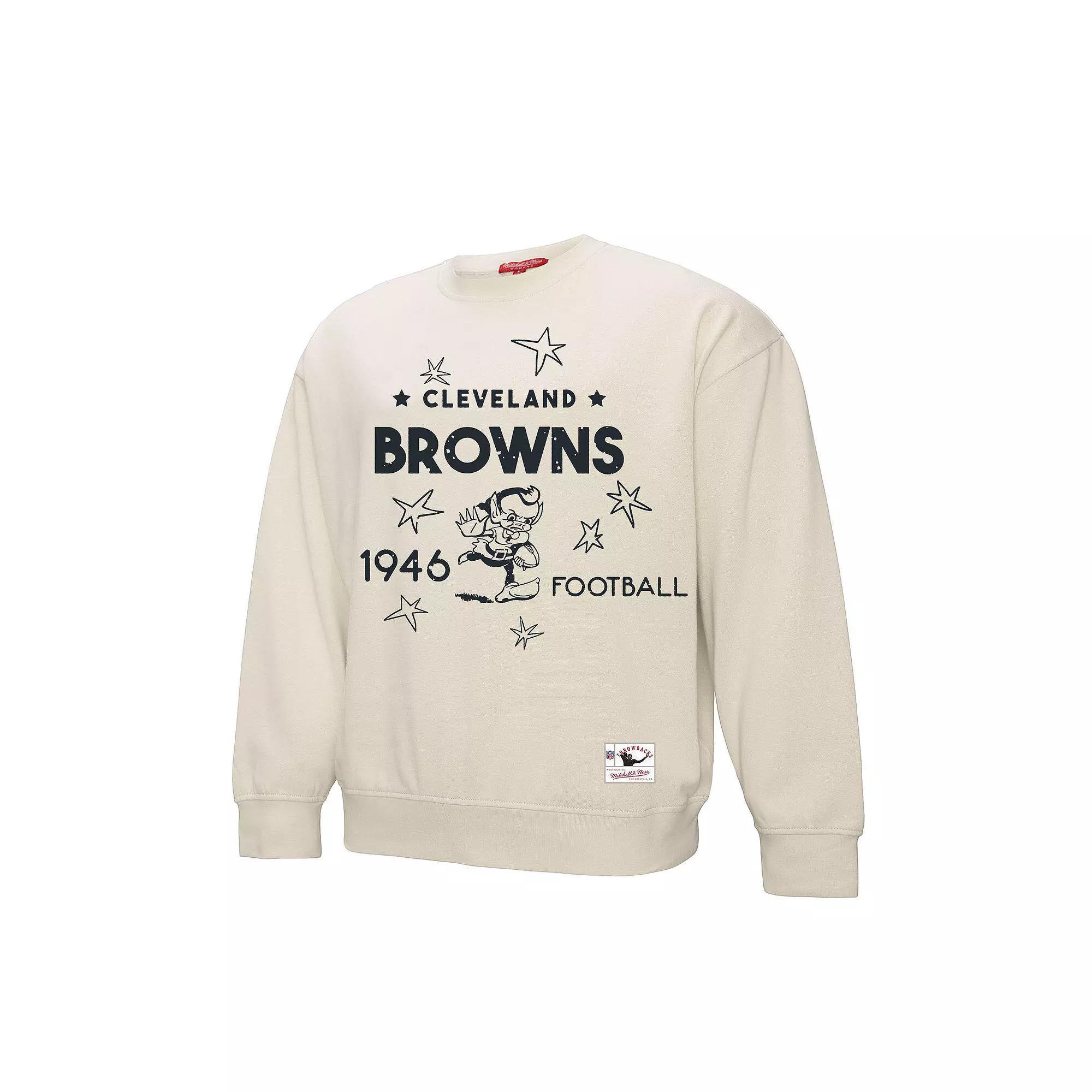 Women's Mitchell & Ness Cream Cleveland Browns Shooting Stars Pullover Sweatshirt, Size: Large, Beige Product Image