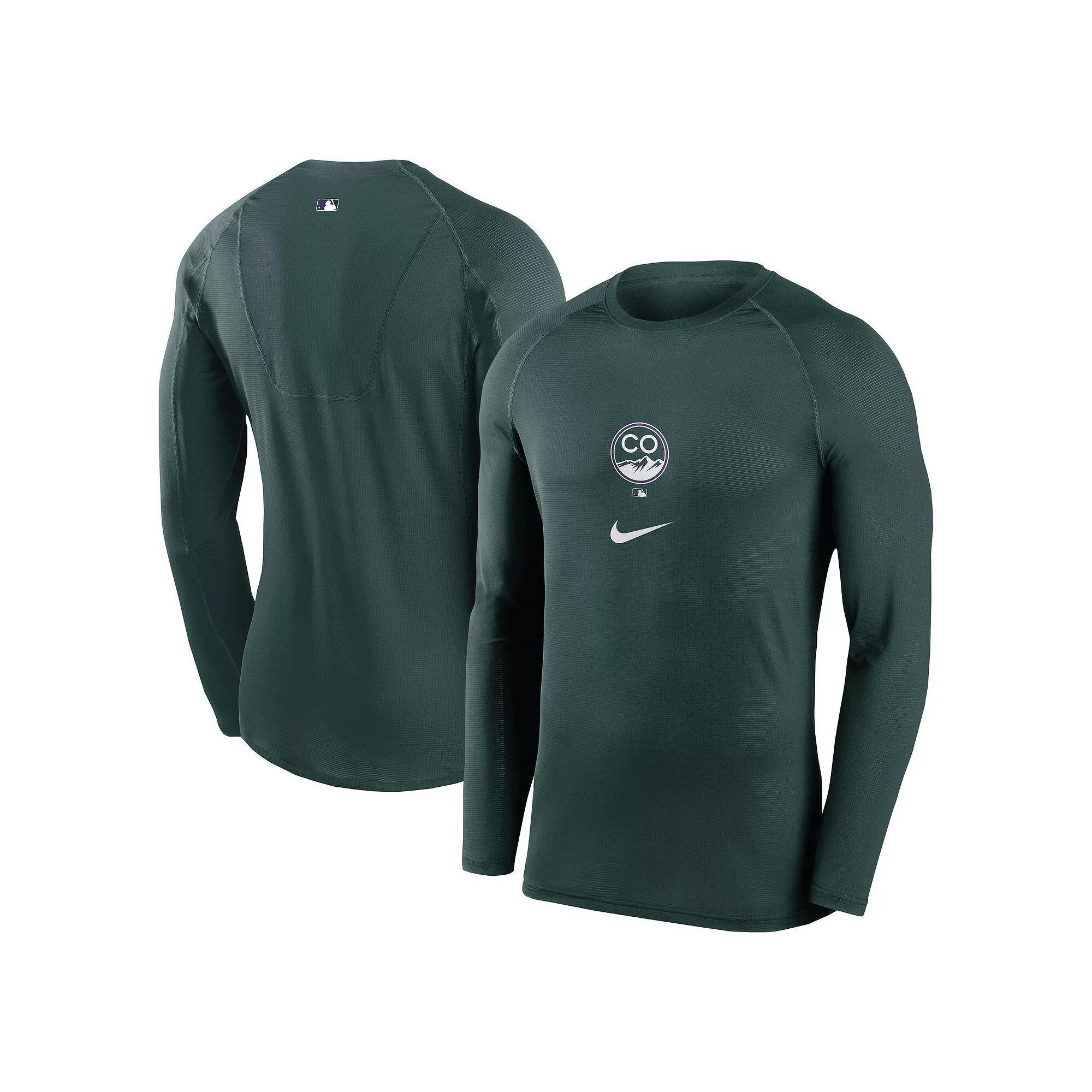 Men's Nike  Green Colorado Rockies City Connect Base Layer Raglan Long Sleeve Performance T-Shirt, Size: Large Product Image
