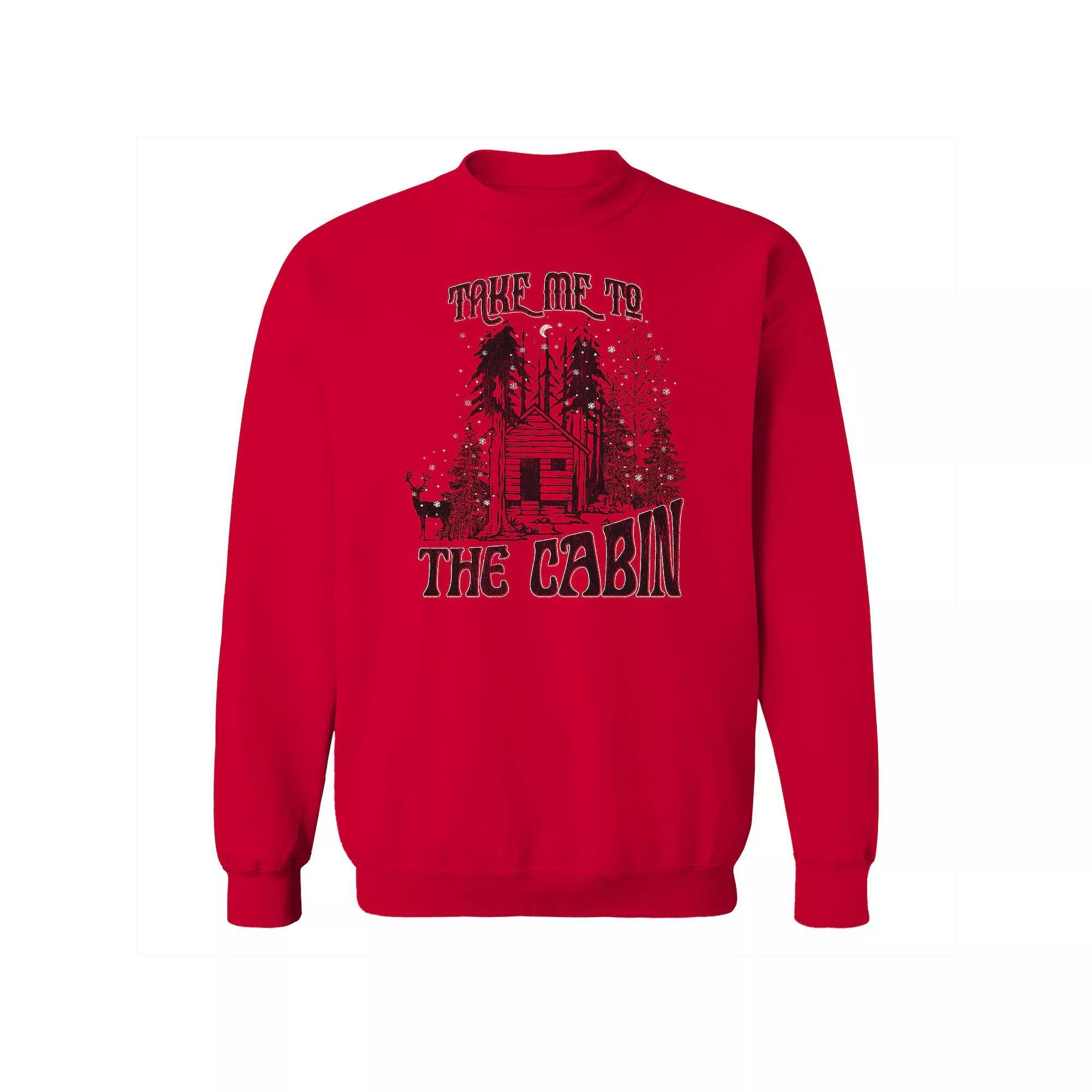 Men's Take Me To The Cabin Christmas Graphic Fleece Sweatshirt, Women's, Size: XL, Red Product Image