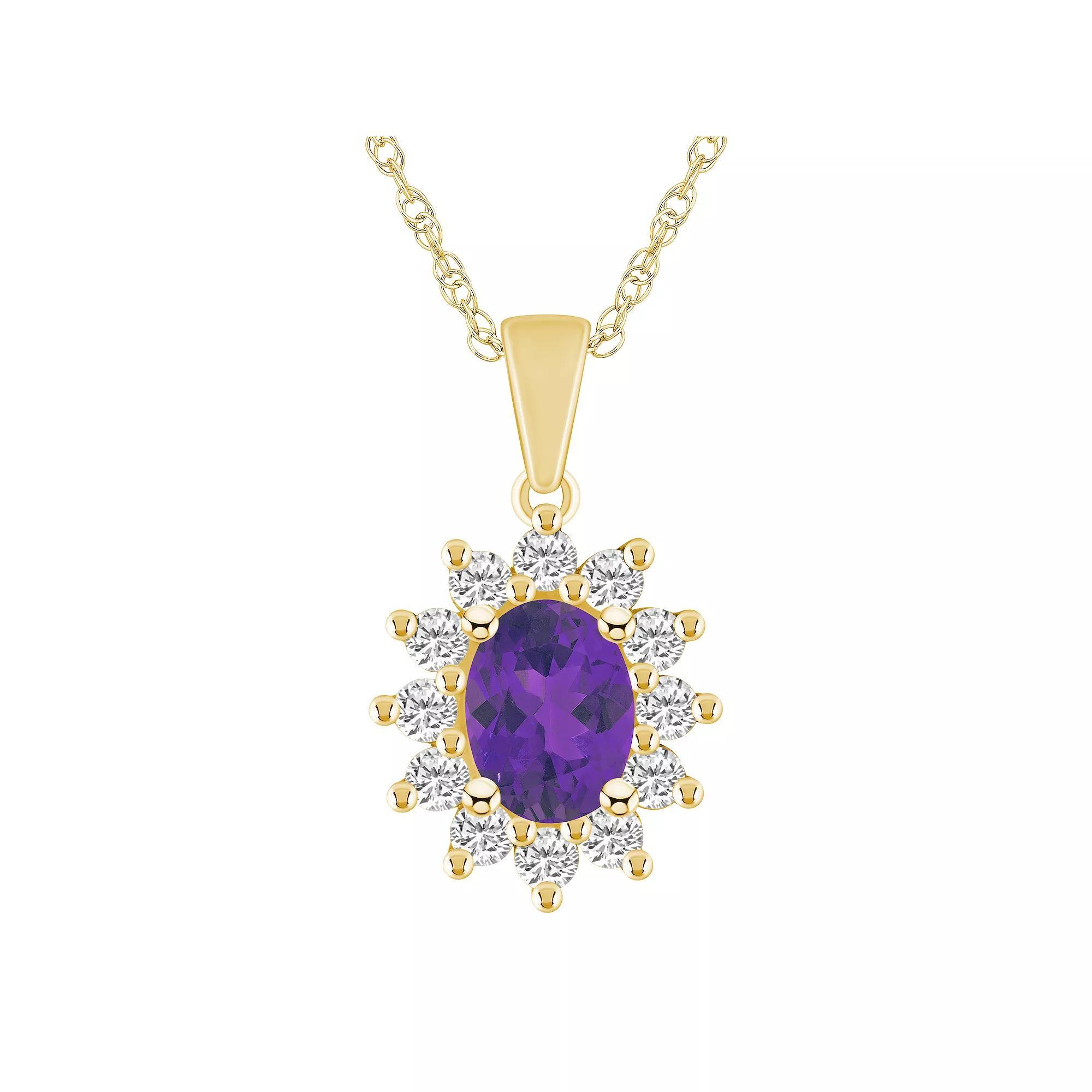 Alyson Layne 14k Gold Oval Amethyst & 5/8 Carat T.W. Diamond Pendant Necklace, Women's, Size: 18" Product Image