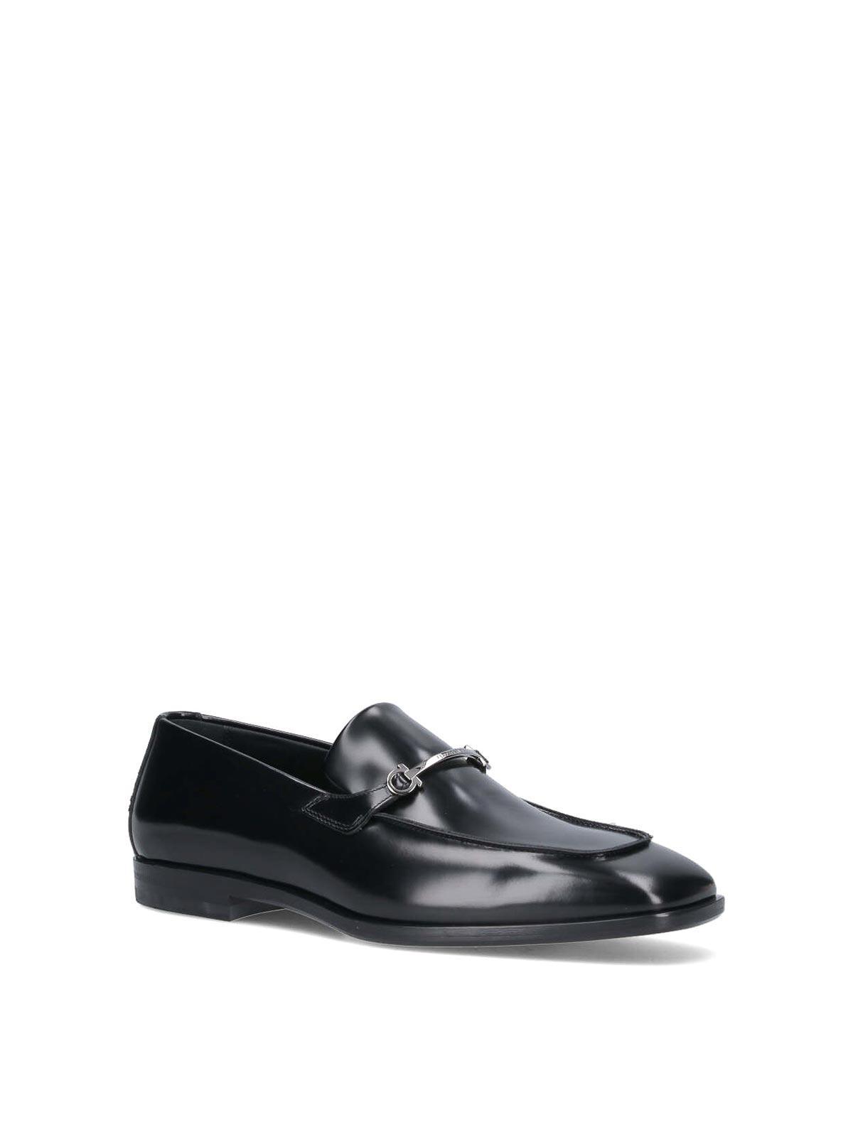 FERRAGAMO Black Leather Fedro Loafers Product Image