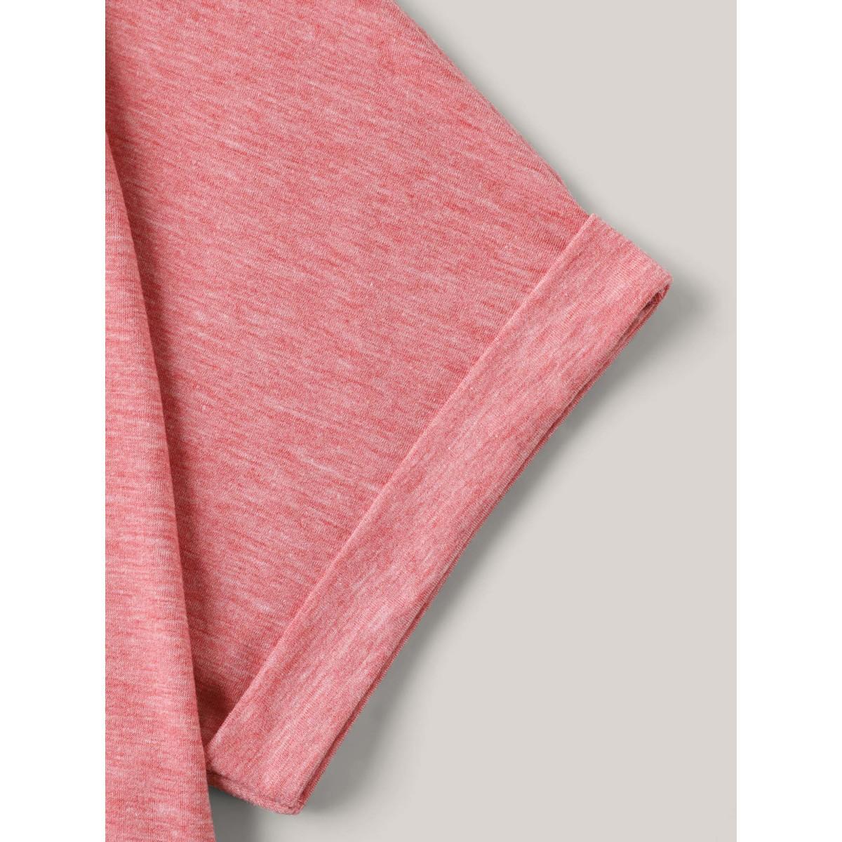 Plus Size Stretchy Heathered V-Neck Solid T-Shirt Beanpastepowder Women Casual Roll Hem V-neck Everyday T-shirts BloomChic 14-16/1X Product Image