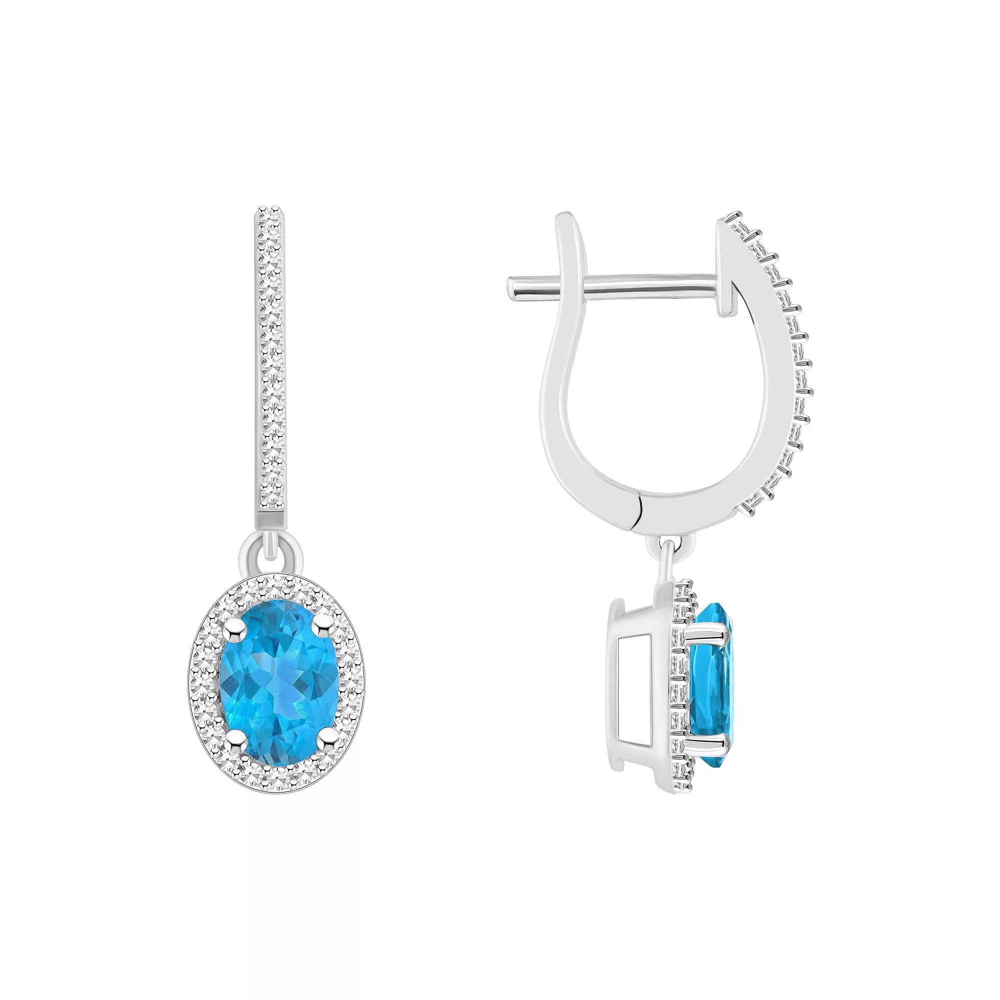 Celebration Gems Sterling Silver Oval-Cut Amethyst & 1/3 Carat T.W. Diamond Hoop Drop Earrings, Womens Product Image