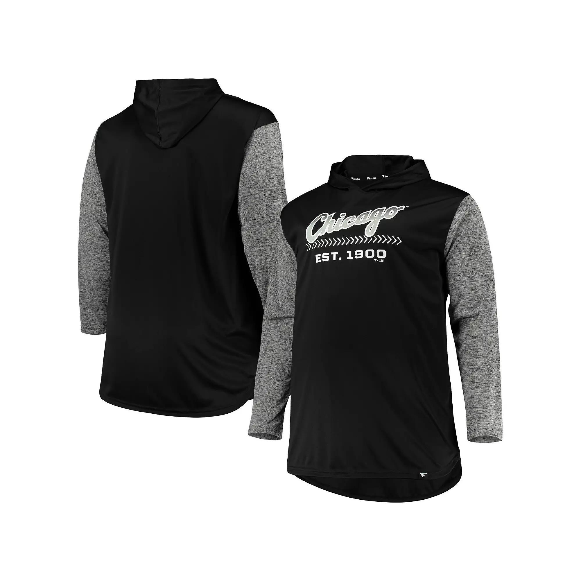 Men's Black/Heathered Gray Chicago White Sox Big & Tall Wordmark Club Pullover Hoodie, Size: 3XB Product Image