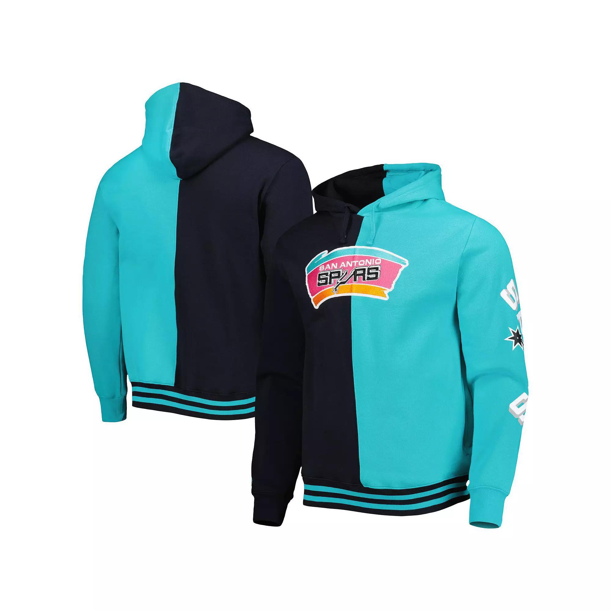 Men's Mitchell & Ness Black/Teal San Antonio Spurs Hardwood Classics Split Pullover Hoodie, Size: Large Product Image
