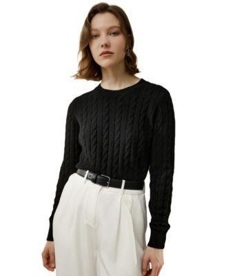 Lilysilk Womens Classic Cable Knit Sweater with Ribbed Edges for Women Product Image