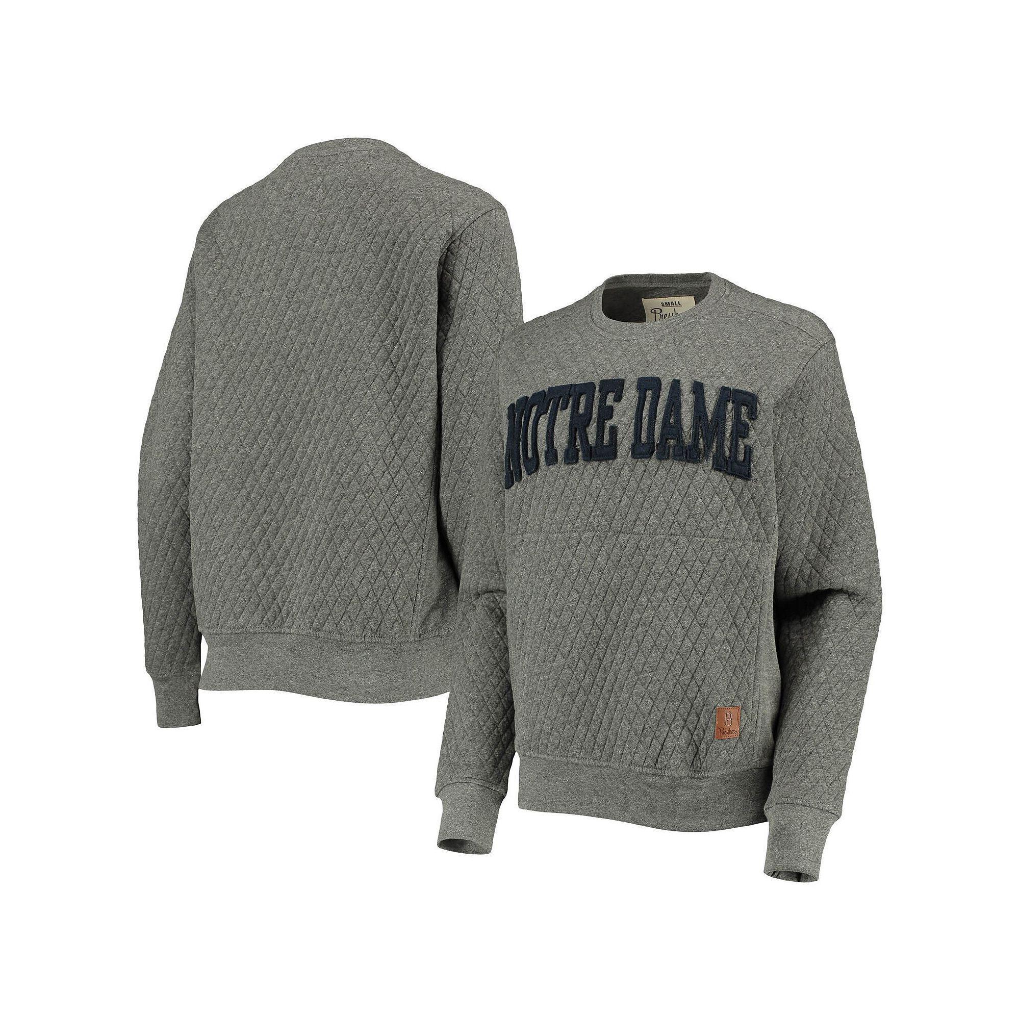 Women's Pressbox Heather Charcoal Notre Dame Fighting Irish Moose Quilted Pullover Sweatshirt, Size: Small, Grey Product Image