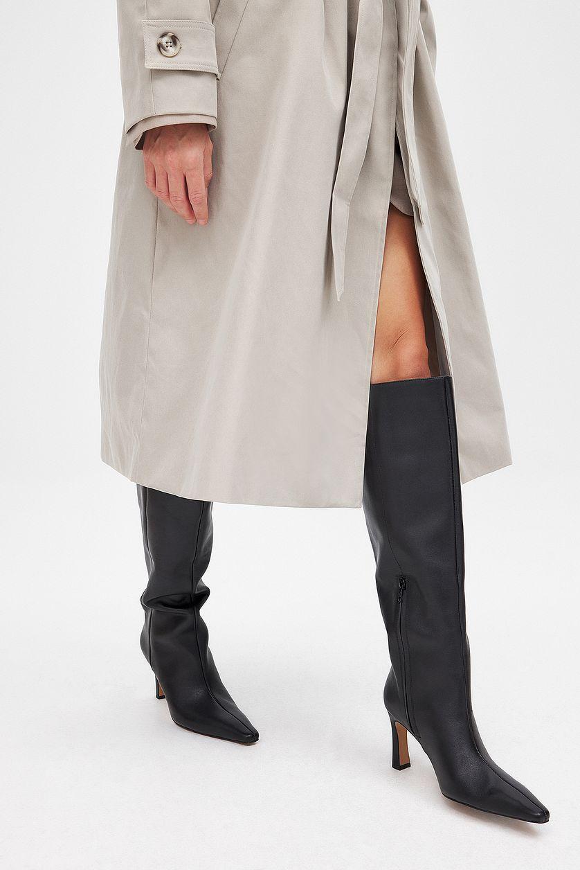 Slim Toe Leather Knee High Boots Product Image