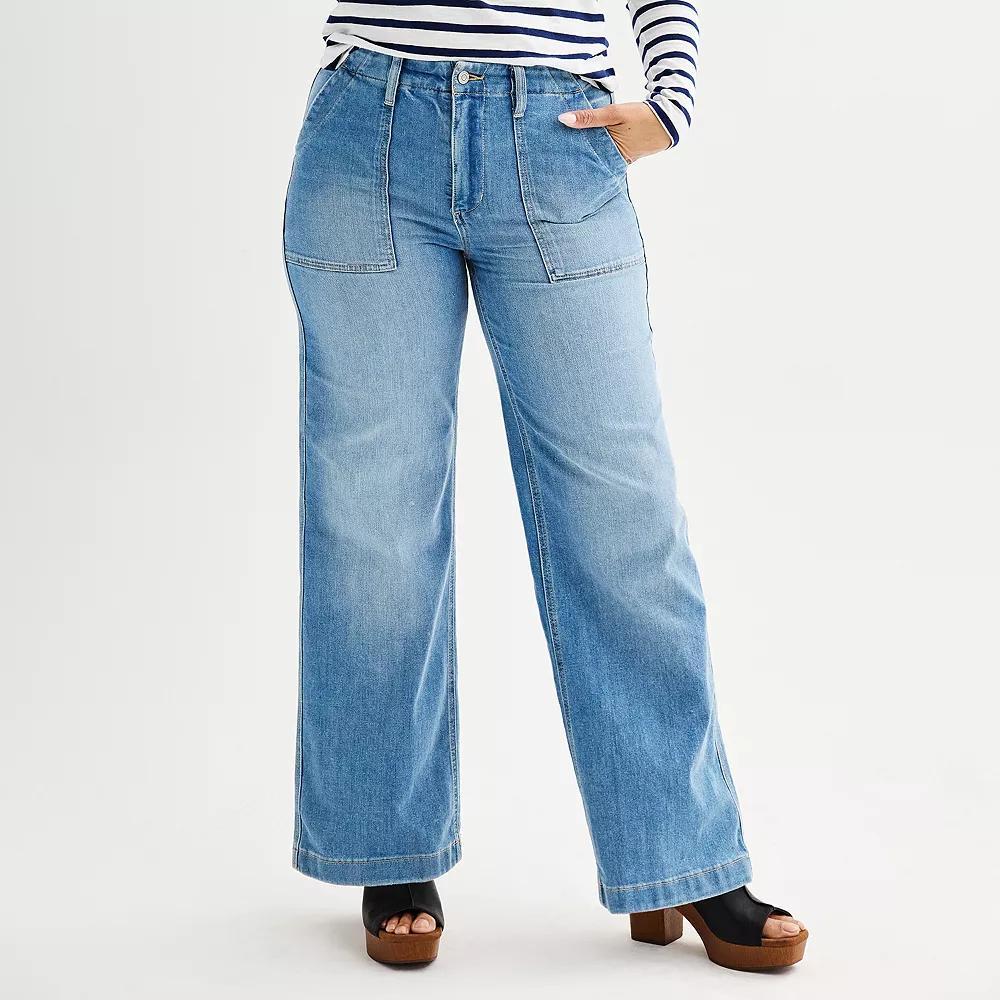 Women's Sonoma Goods For Life Utility Wide-Leg Jeans, Size: 14, Light Blue Product Image