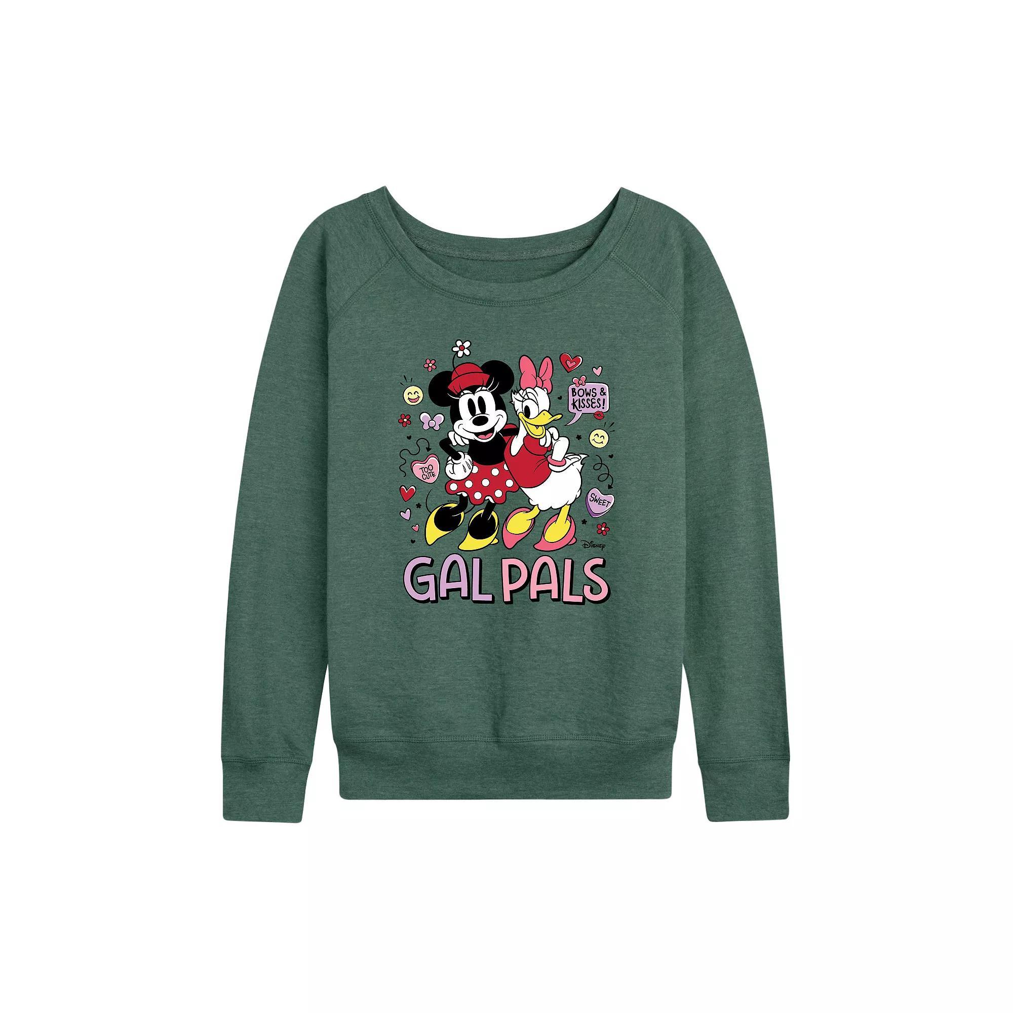 Disneys Minnie Mouse & Daisy Duck Womens Gal Pals French Terry Long Sleeve Tee Grey Green Product Image