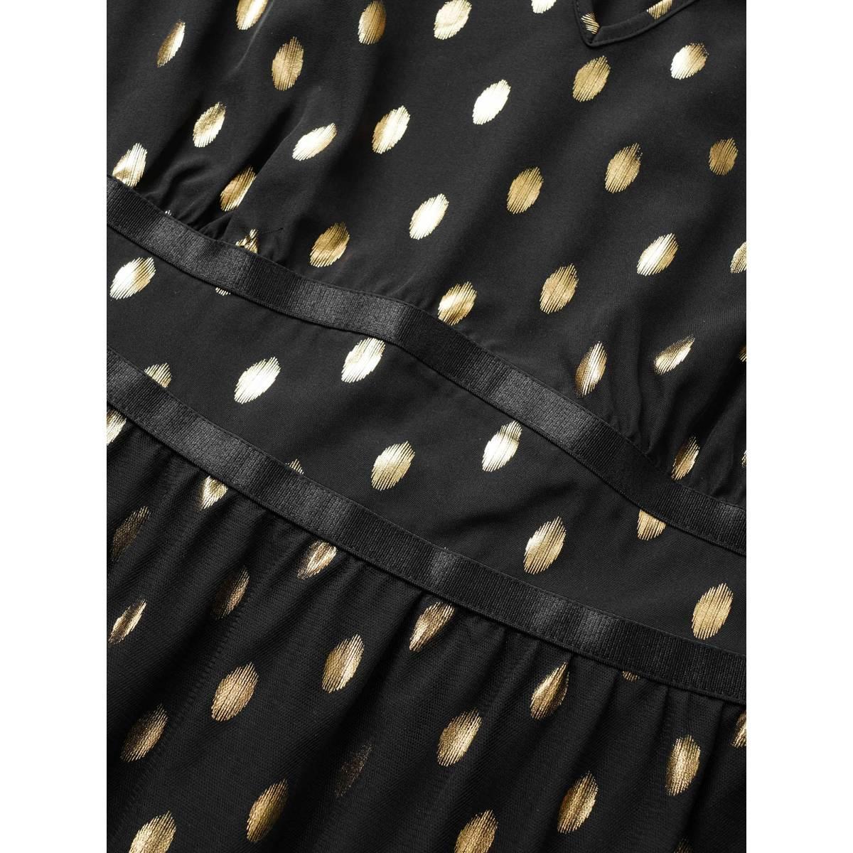 Plus Size Glitter Polka Dot Pocket Patchwork Tank Dress Black Women Cocktail Non V-neck Sleeveless Curvy Midi Dress BloomChic 22-24/3X Product Image