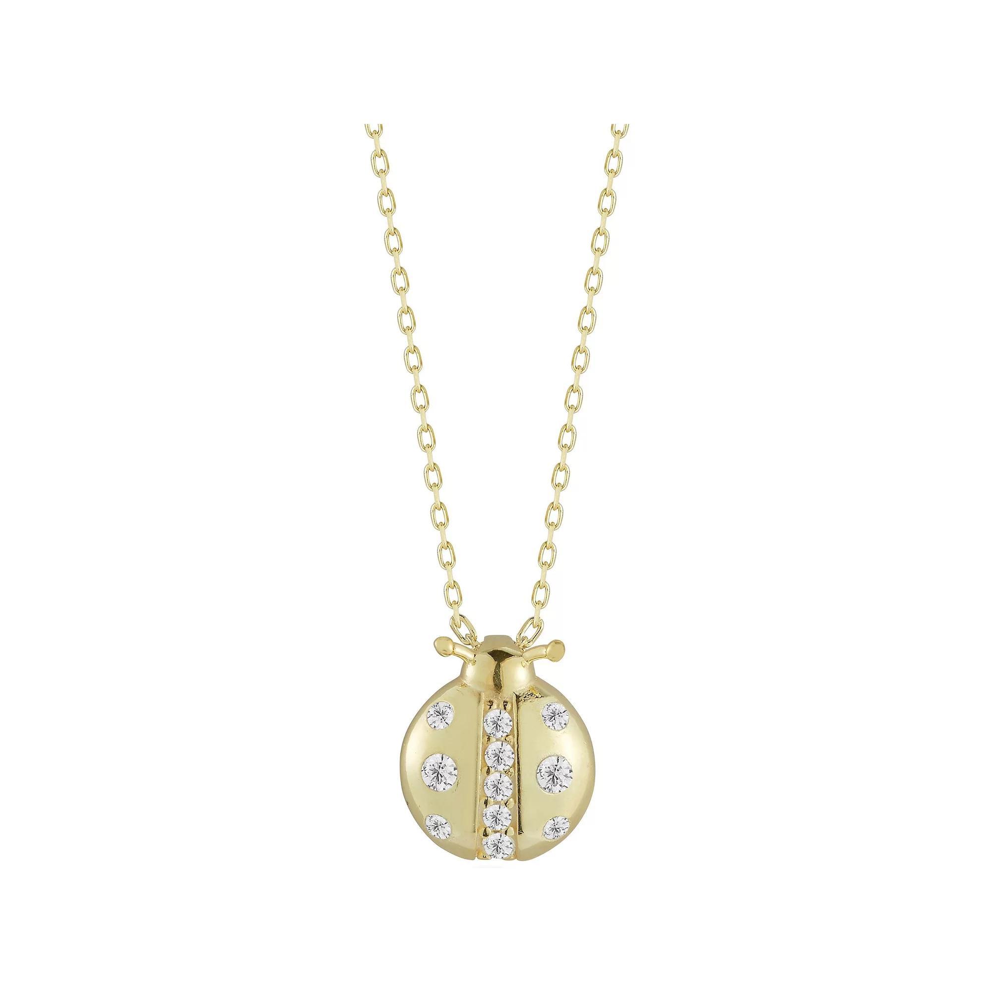 Sunkissed Sterling Cubic Zirconia Ladybug Pendant Necklace, Womens Gold Tone Product Image