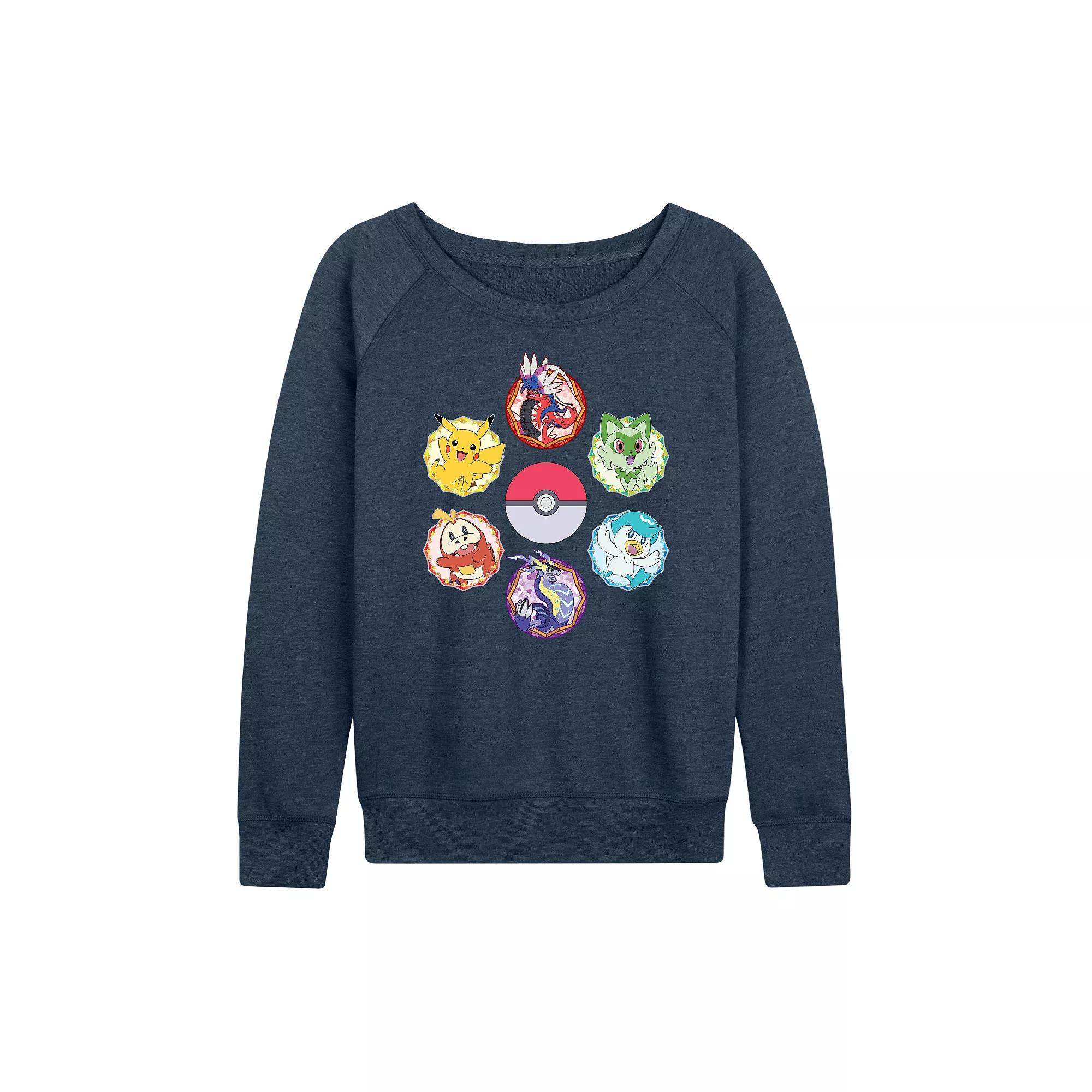 Womens Pokemon Sparkle Badges French Terry Long Sleeve Tee Grey Indigo Product Image