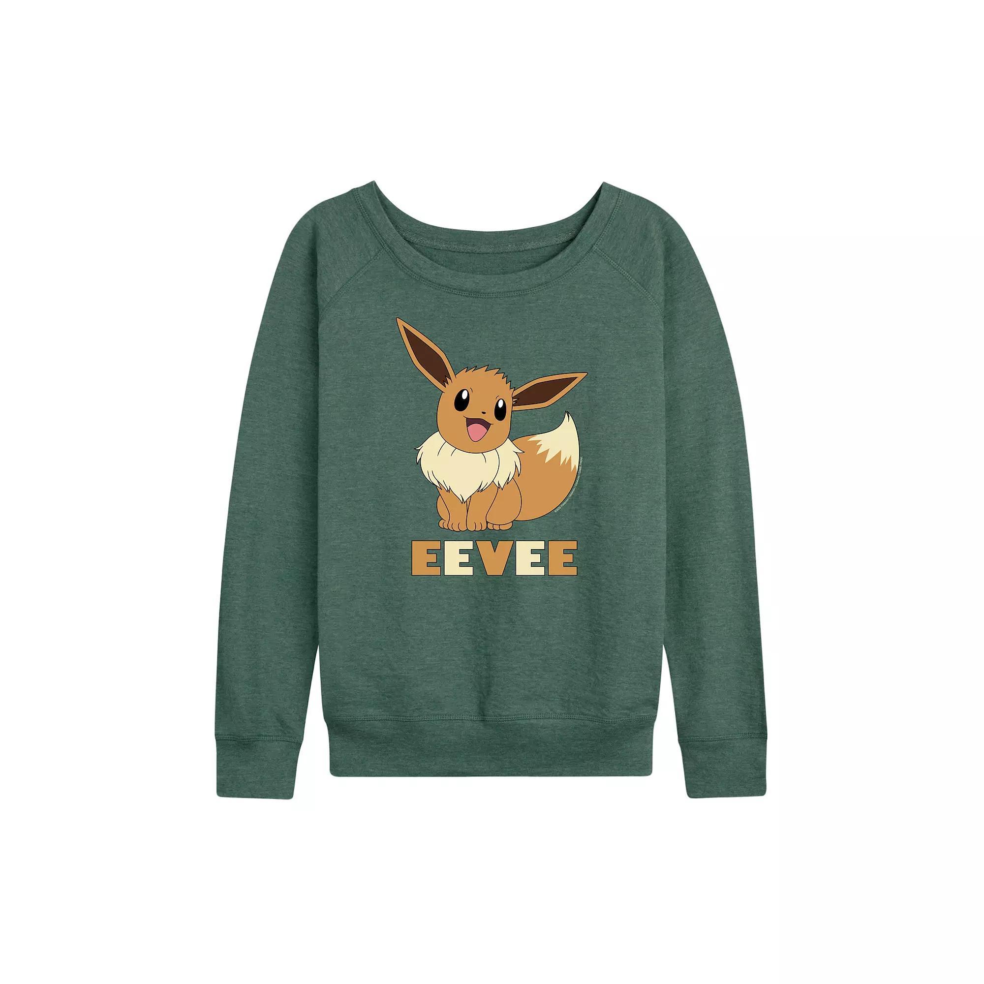 Womens Pokemon Eevee French Terry Long Sleeve Tee Grey Green Product Image