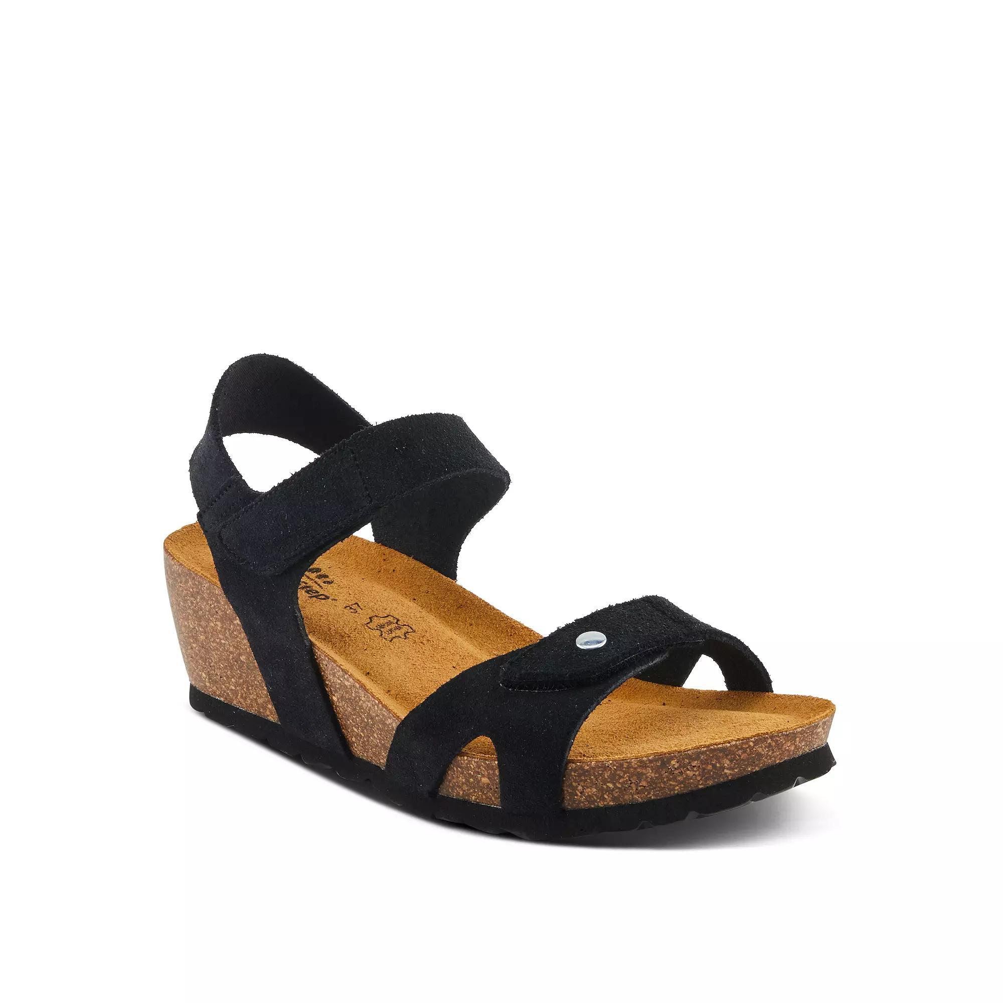 Spring Step Babybell Women's Wedge Sandals, Size: 39, Black Suede Product Image