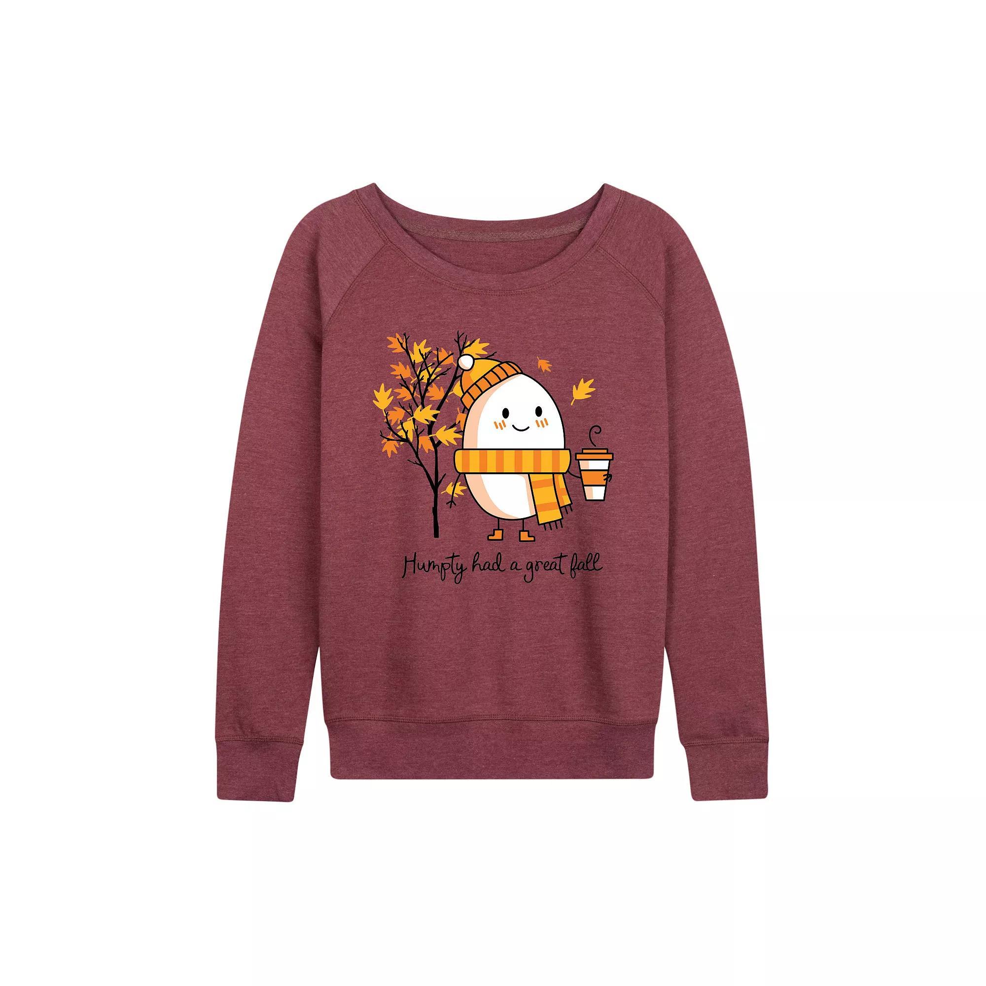 Plus Size Humpty Had A Great Fall French Terry Long Sleeve Tee, Womens Grey Dark Red Product Image