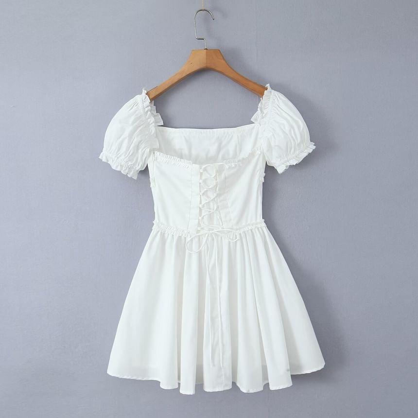 Short-Sleeve Square Neck Plain A-Line Dress Product Image