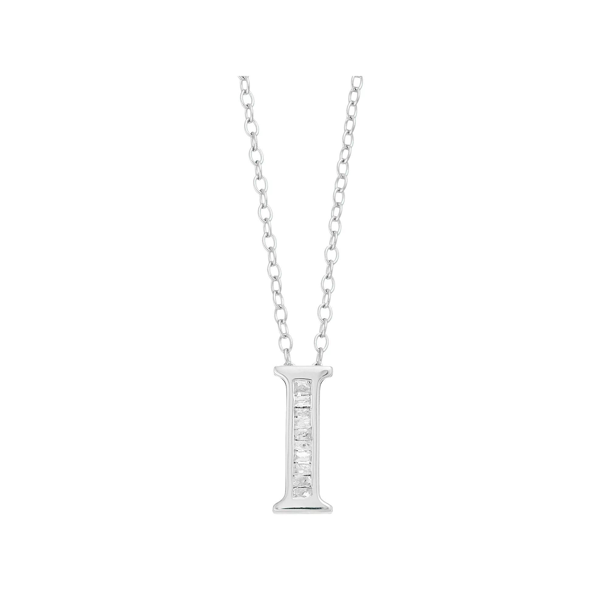 Sterling Silver Baguette Diamond Initial Pendant Necklace, Women's, Size: 18" Product Image