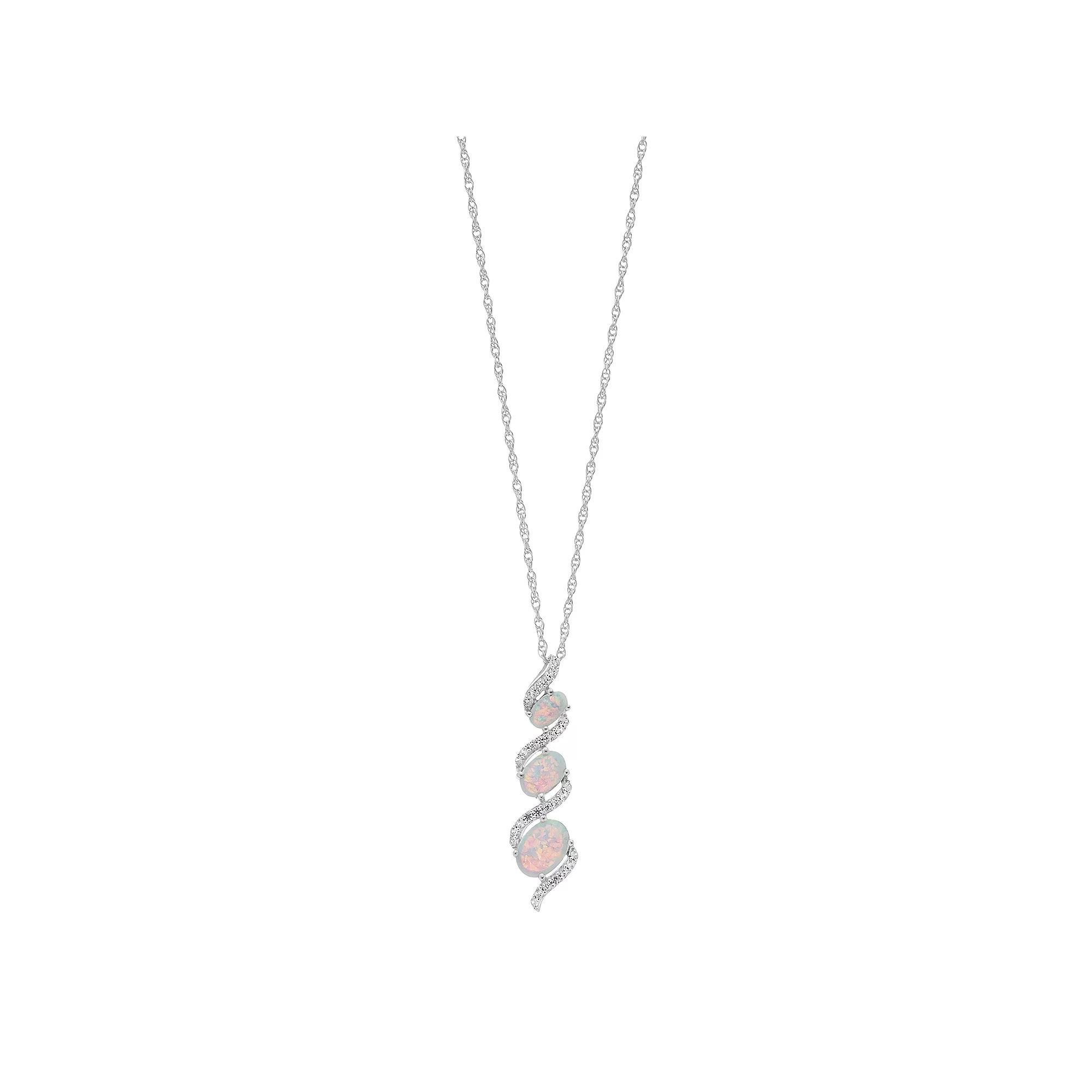 Sterling Silver Lab-Created White Opal & Lab-Created White Sapphire 3-Stone Pendant, Women's, Size: 18" Product Image