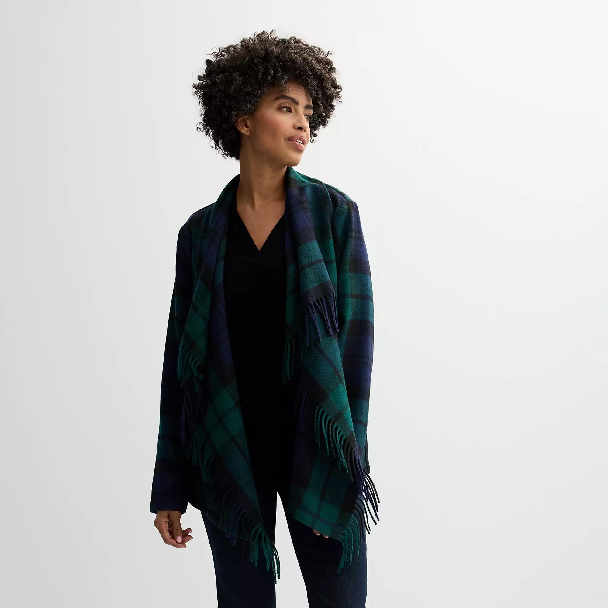 Womens Croft & Barrow Plaid Shawl Jacket Product Image