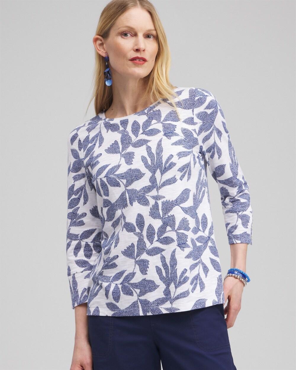 Leaf Print 3/4 Sleeve Button Tee Product Image