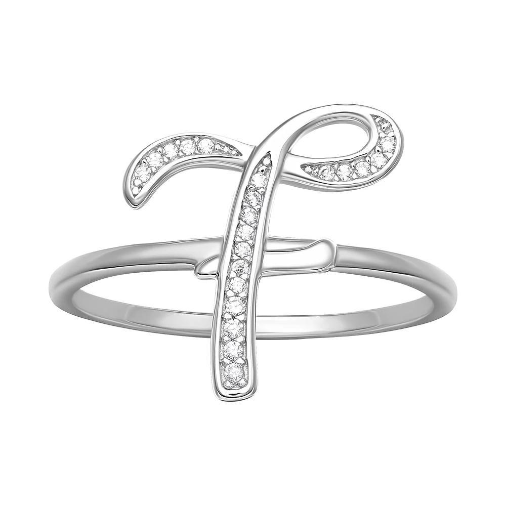 PRIMROSE Sterling Silver Cubic Zirconia Initial Ring, Womens Sterling Silver E Product Image