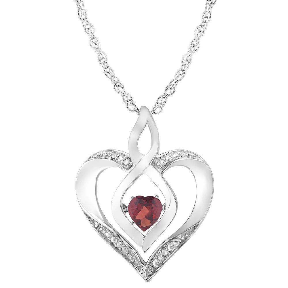 Sterling Silver Gemstone & Diamond Accent Heart Pendant Necklace, Women's, Size: 18", Red Product Image
