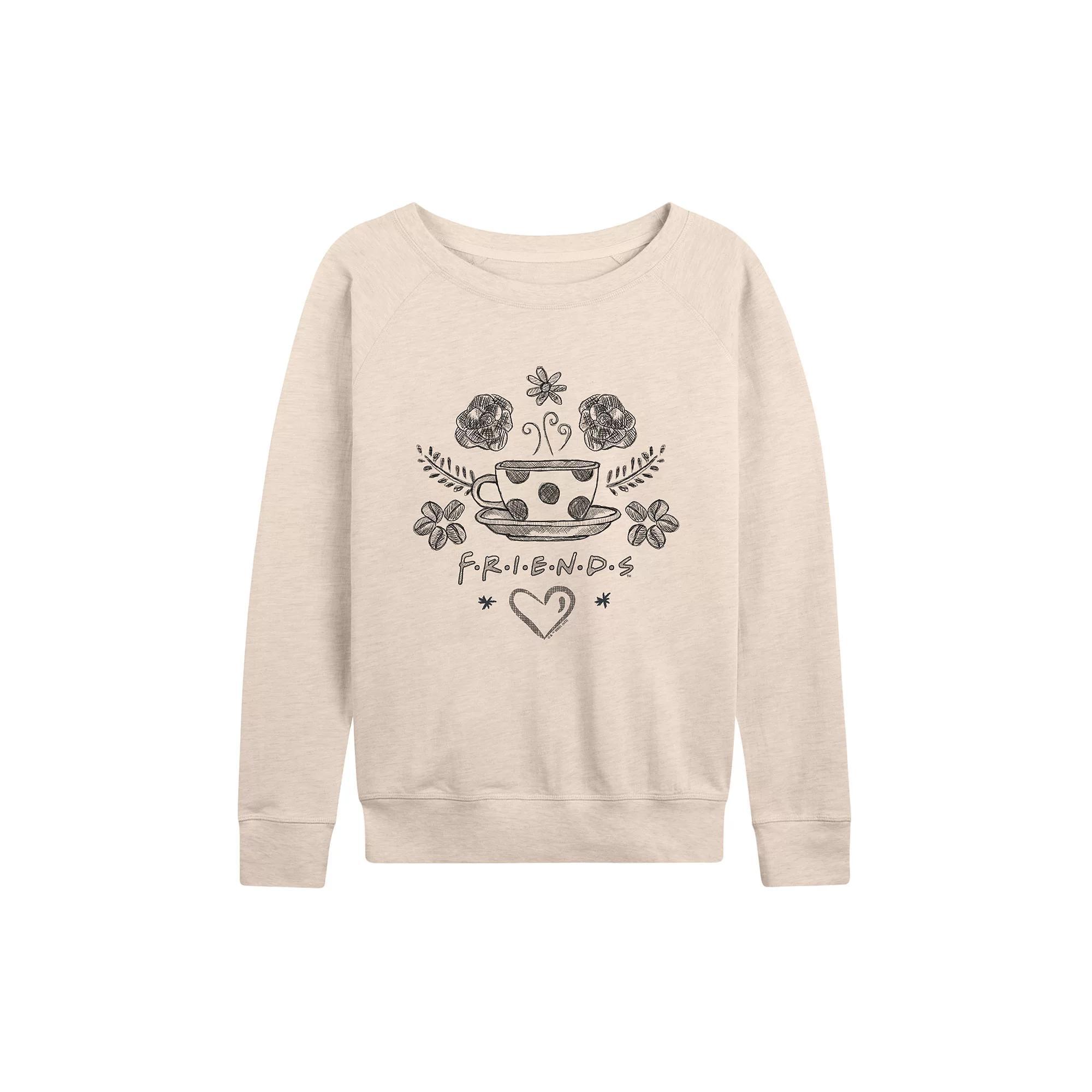 Womens Friends Floral Coffee Logo French Terry Long Sleeve Tee Grey Green Product Image