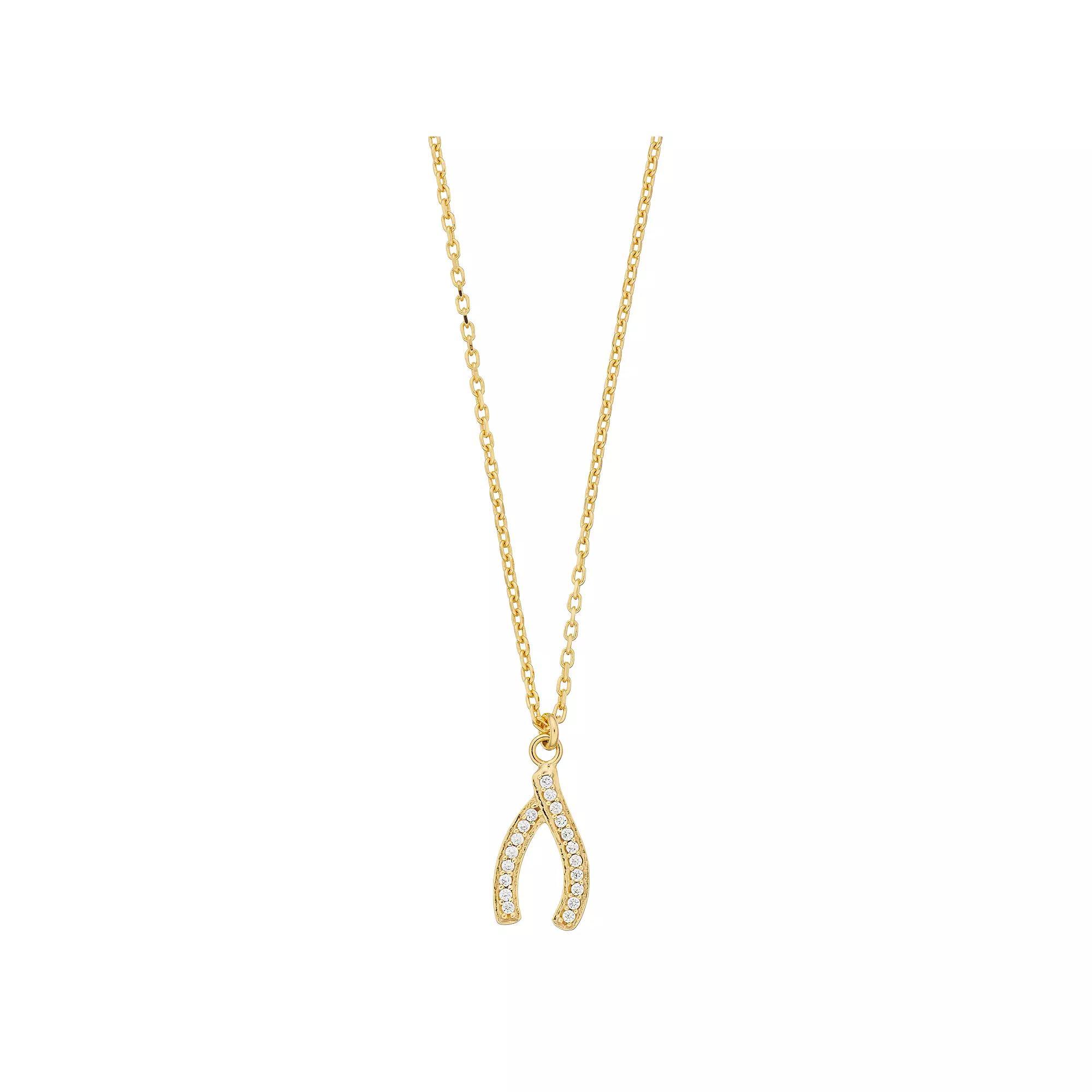 Sterling Silver Cubic Zirconia Wishbone Pendant Necklace, Women's, Size: 18", 18k Gold Over Product Image