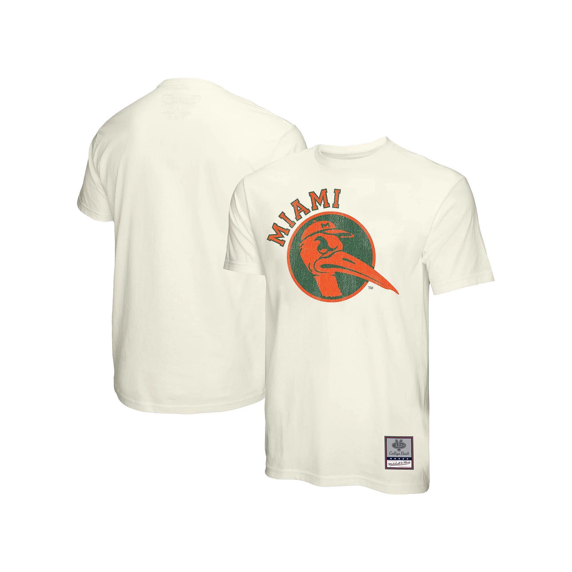 Men's Mitchell & Ness  Cream Miami Hurricanes Vintage Tone T-Shirt, Size: Large, Beige Product Image