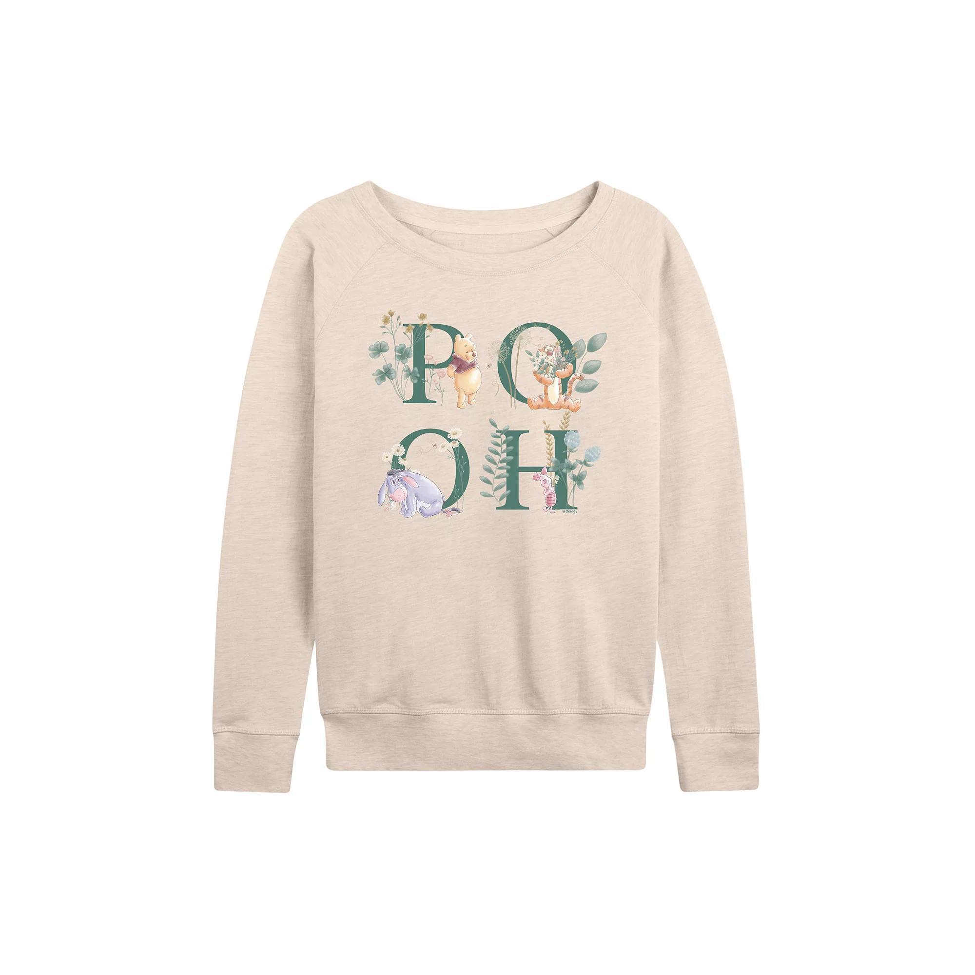 Disney's Winnie the Pooh Women's Flowers French Terry Long Sleeve Tee, Girl's, Size: Medium, Beige Khaki Product Image