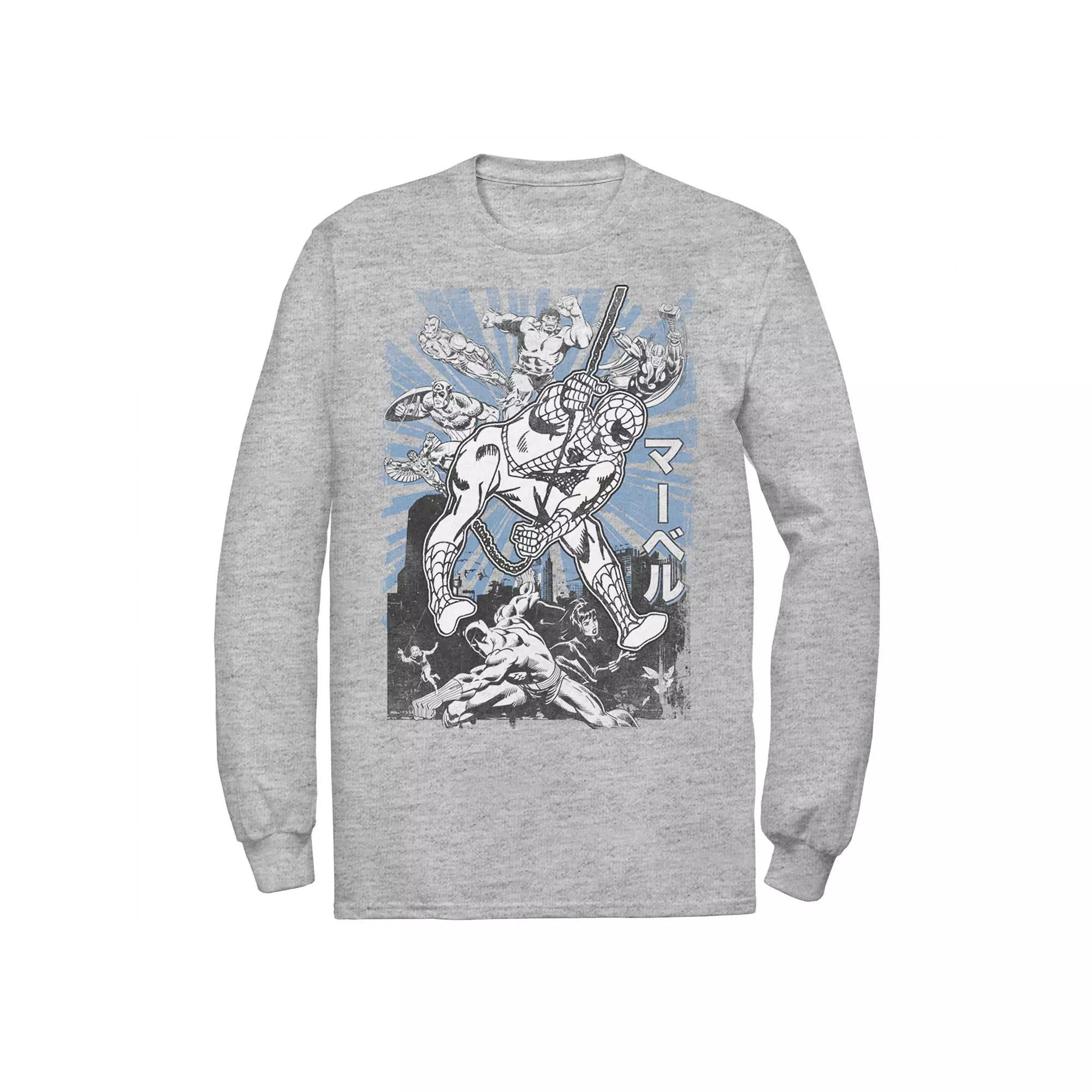 Men's Marvel Avengers Kanji Group Shot Spider-Man Tee, Size: XL, Athletic Grey Product Image
