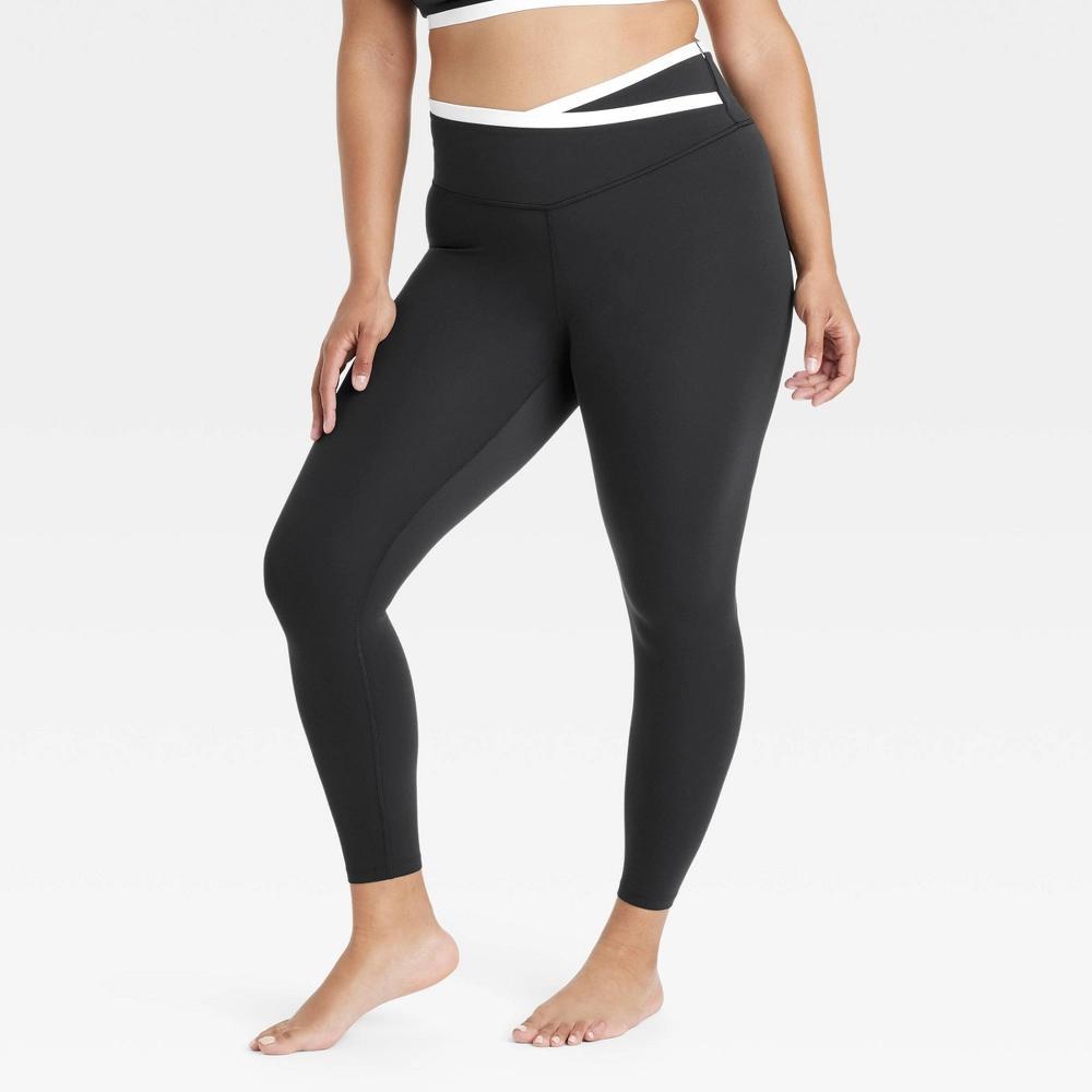 Womens Everyday Soft High-Rise Piped V-Waistband 7/8 Leggings - All In Motion Black L: Moisture Wicking, Quick Dry, UPF 50+ Product Image