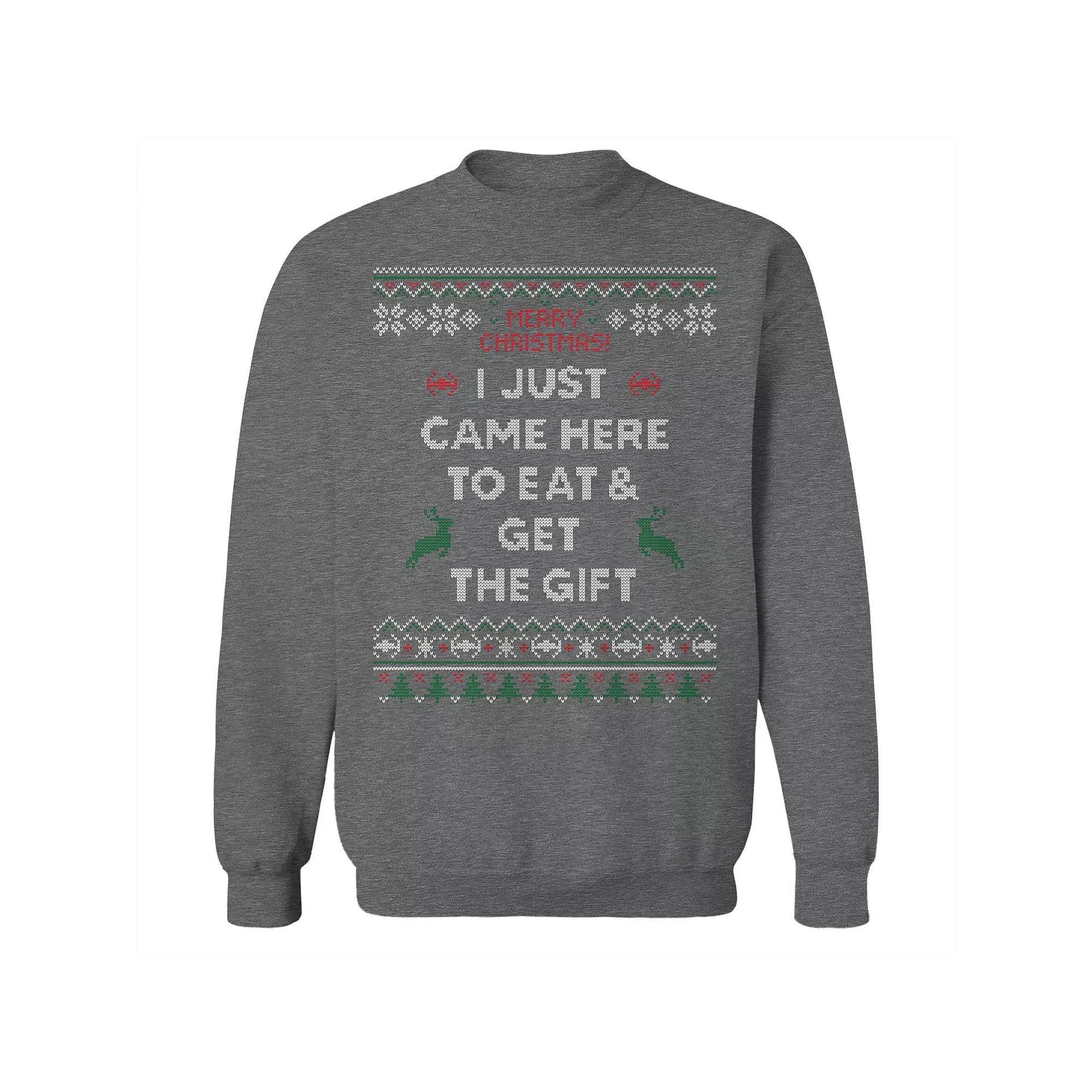 Men's Eat and Run Christmas Sweater Graphic Sweatshirt, Size: Large, Grey Heather Product Image