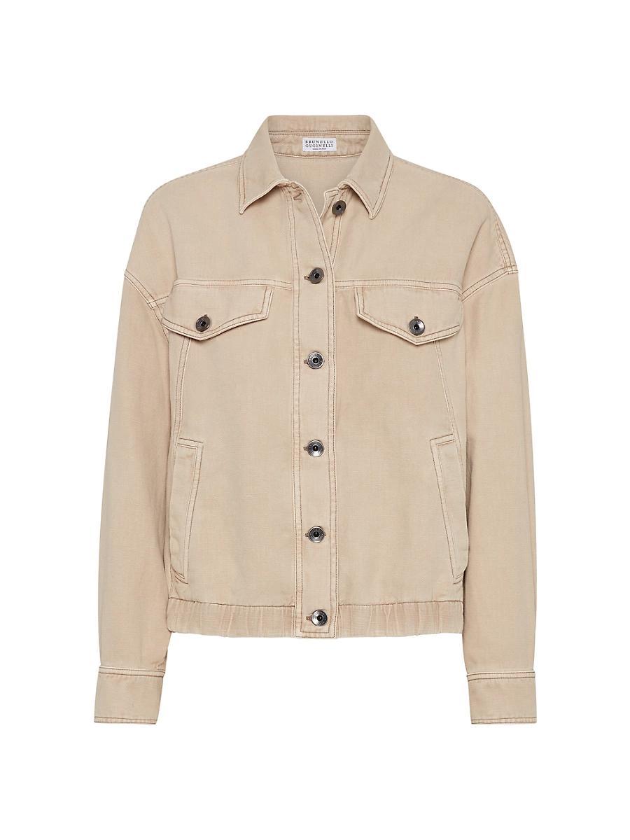Womens Garment Dyed Cotton and Linen Cover Four Pocket Jacket with Monili Product Image
