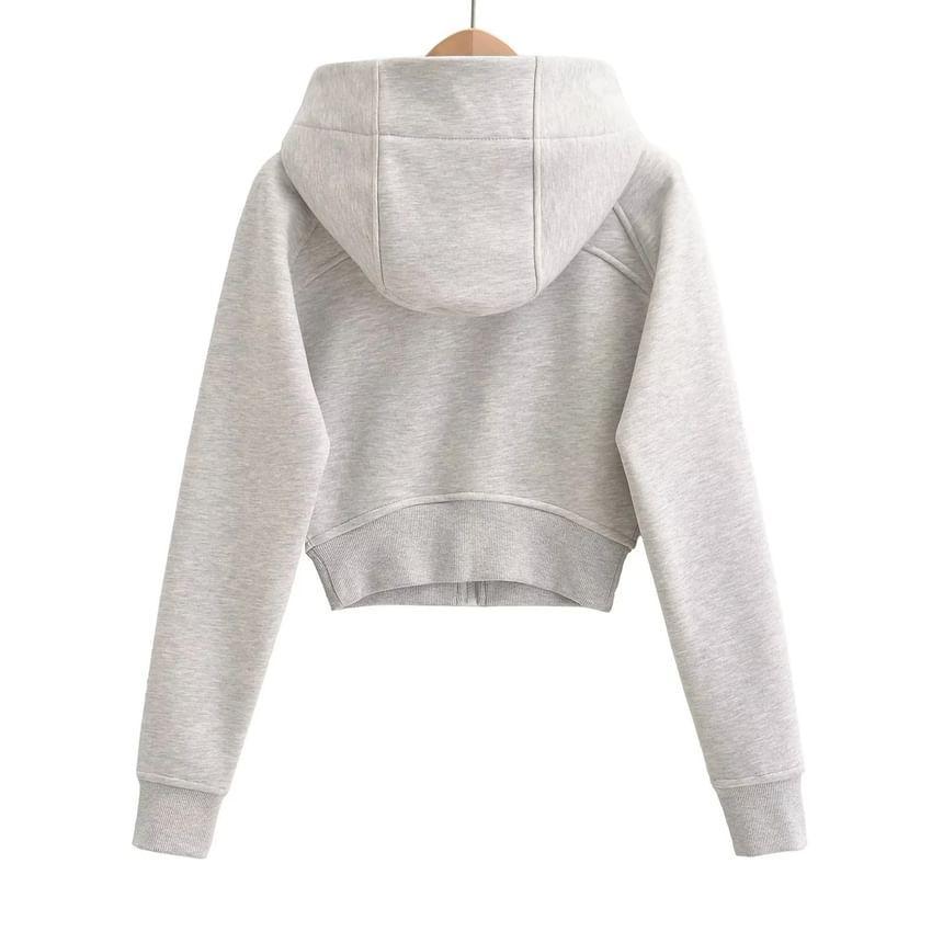 Plain Crop Zip-Up Hoodie Product Image