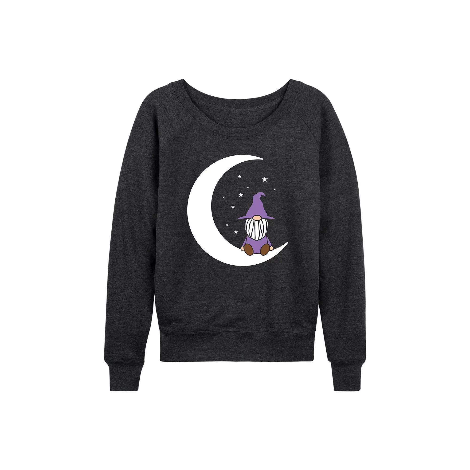 Women's Witch Gnome On Moon French Terry Long Sleeve Tee, Size: XL, Heather Grey Product Image