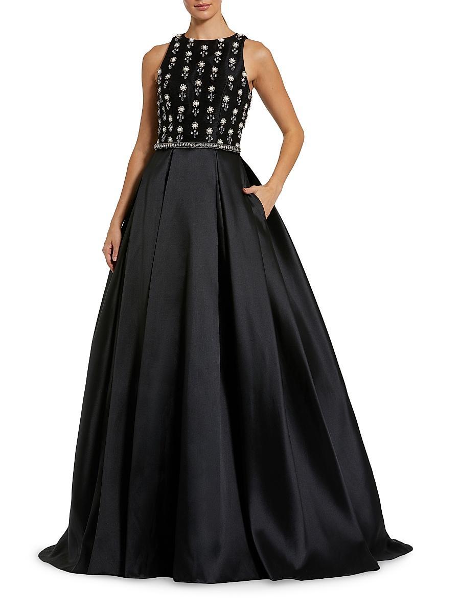 Womens Floral Beaded Satin Ballgown Product Image