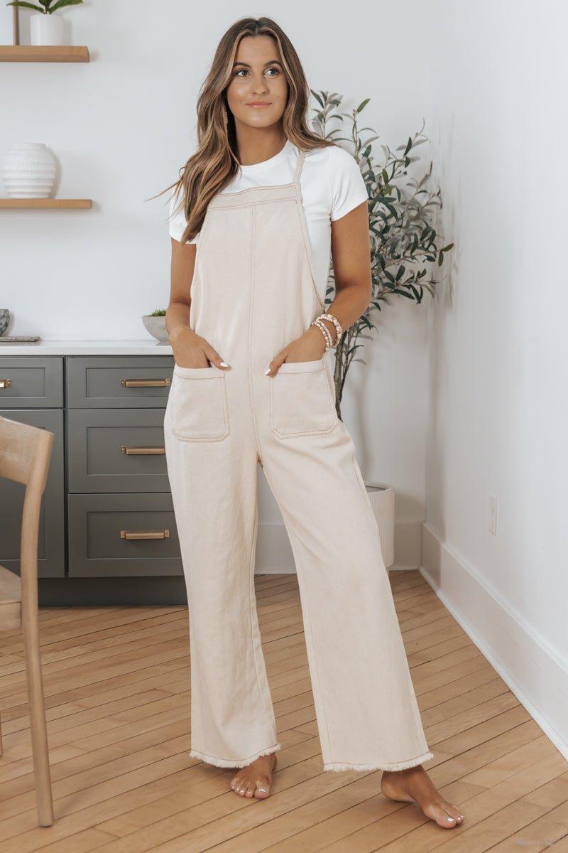 Oatmeal Cotton Denim Overalls Product Image