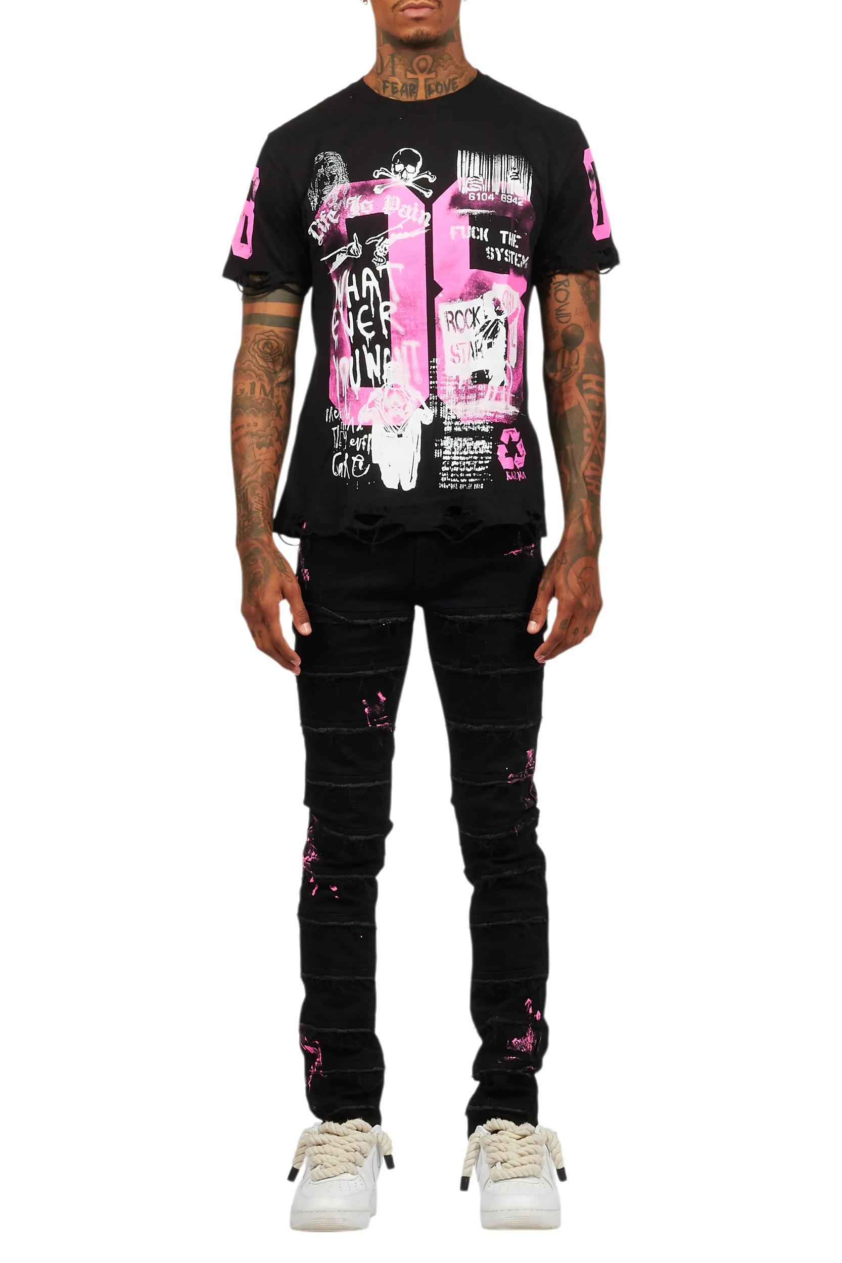 Grill Black/Pink T-Shirt/Slim Fit Jean Set Male Product Image