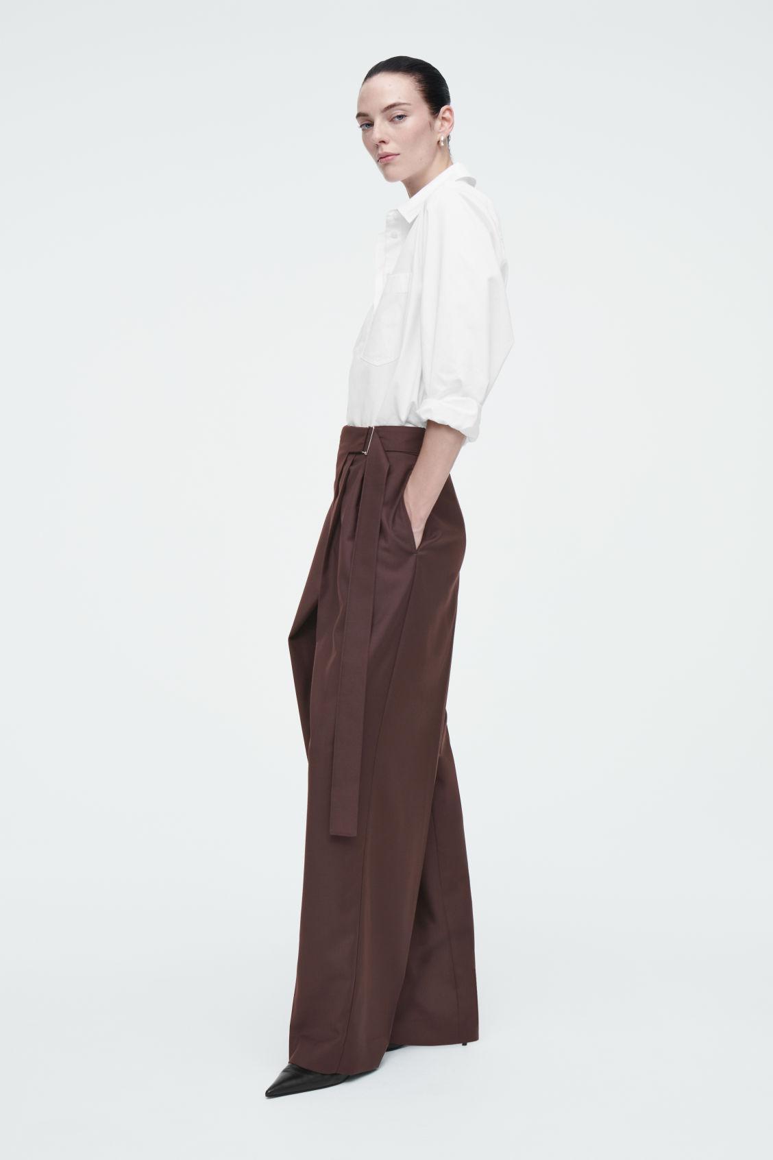 RELAXED BELTED WRAP-FRONT WOOL PANTS Product Image