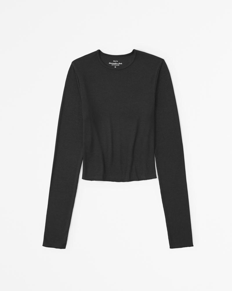 Long-Sleeve Featherweight Rib Cropped Crew Top Product Image