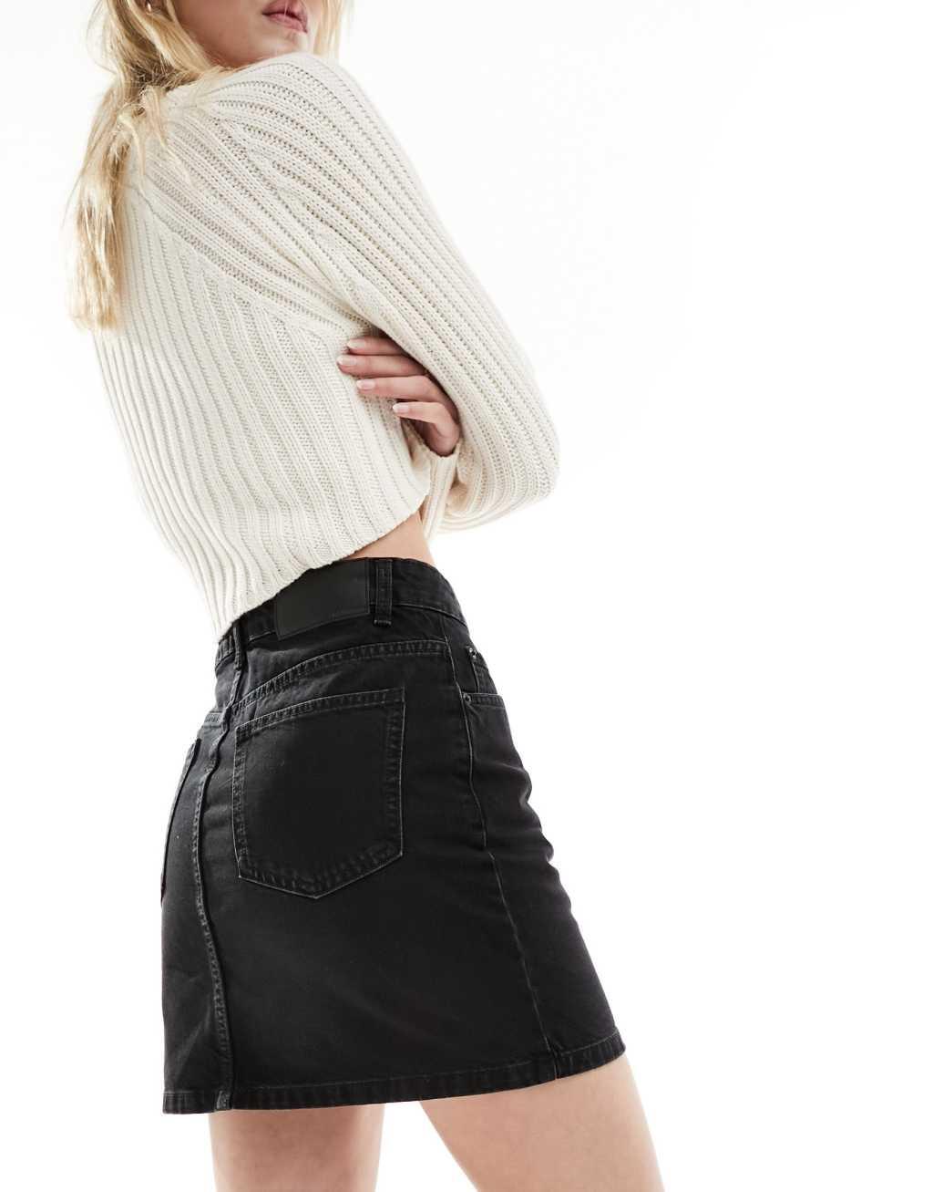 ASOS DESIGN Tall denim high waist mini skirt in black Product Image