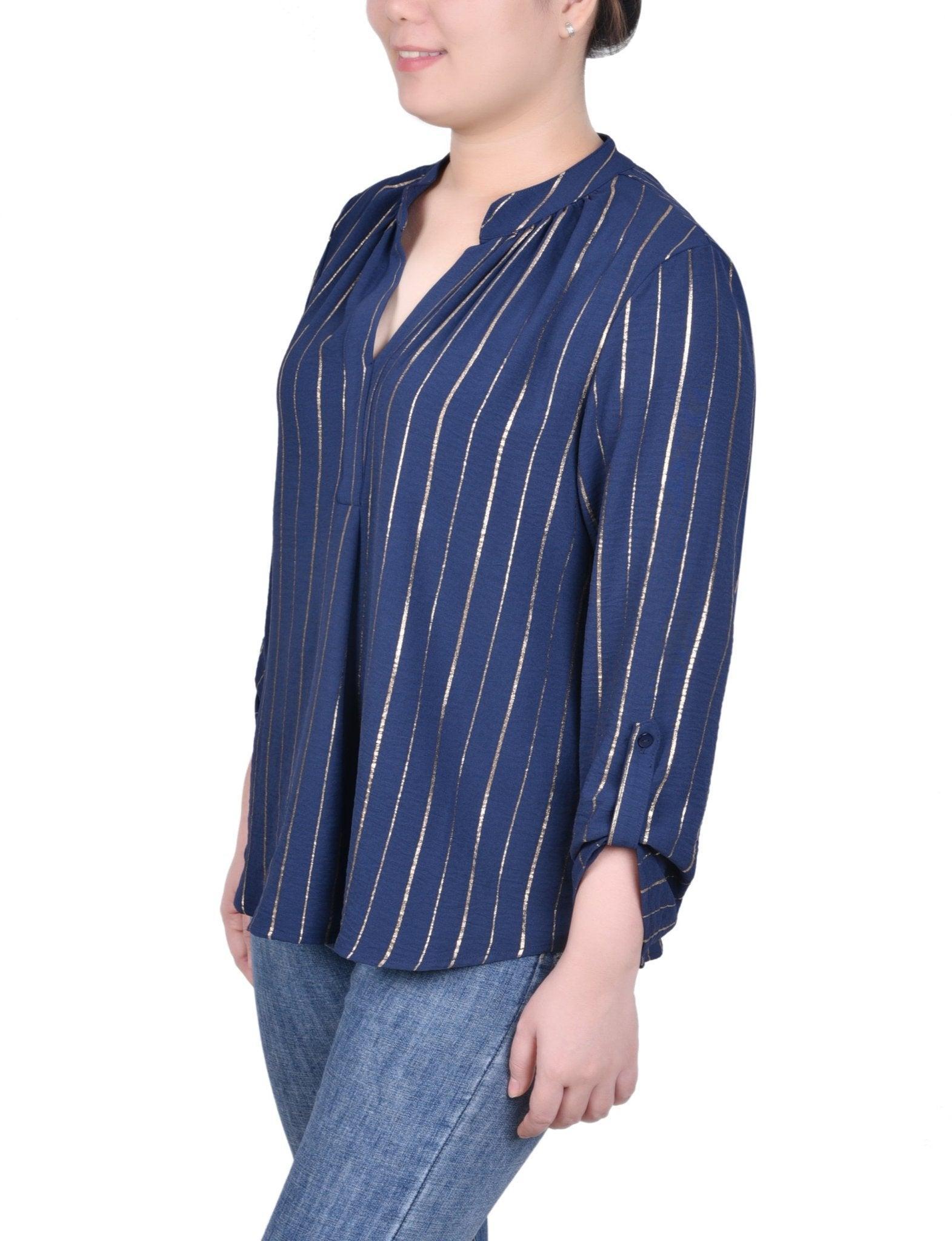 Long Sleeve Foil Striped Blouse - Petite Product Image