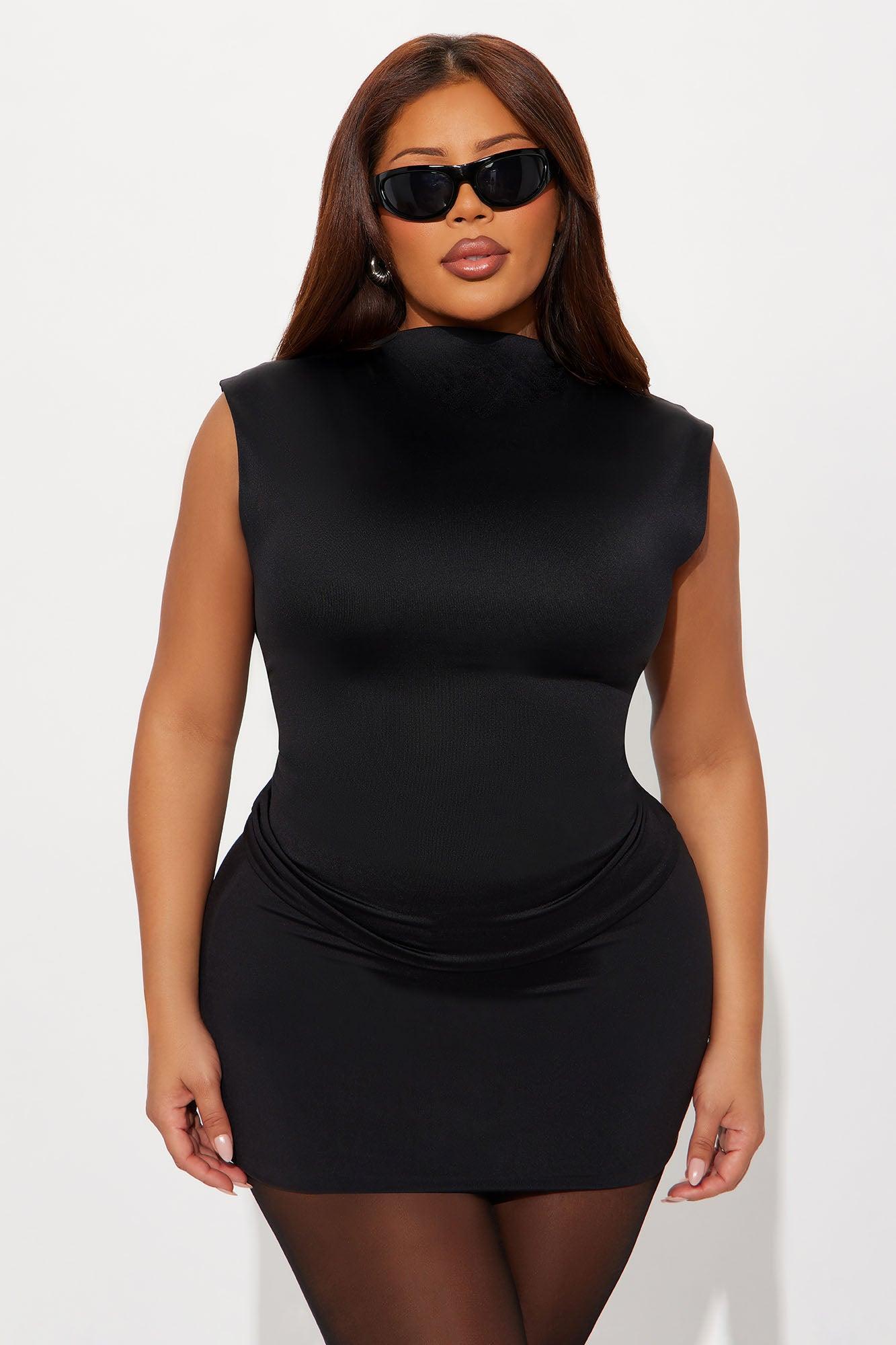 Contour Double Lined Mock Neck Top - Black Product Image