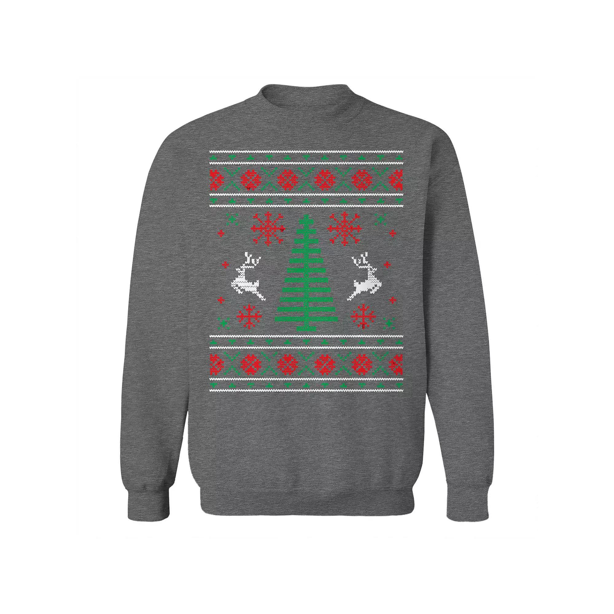 Men's Ugly Knitted Christmas Sweater Graphic Sweatshirt, Size: XXL, Grey Heather Product Image