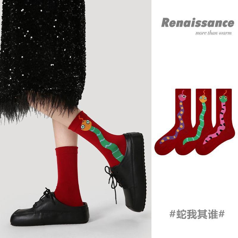 Set of 3 Pairs: Snake Print Crew Socks Product Image